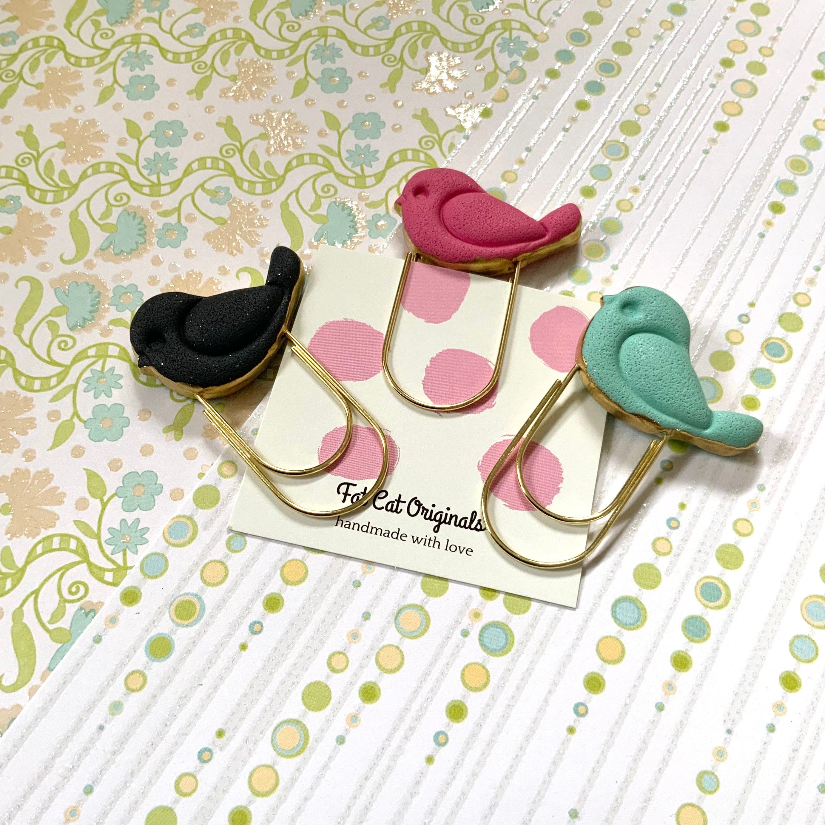 PAGE PINCHERS: Set of 3 Polymer Clay LITTLE BIRDIES