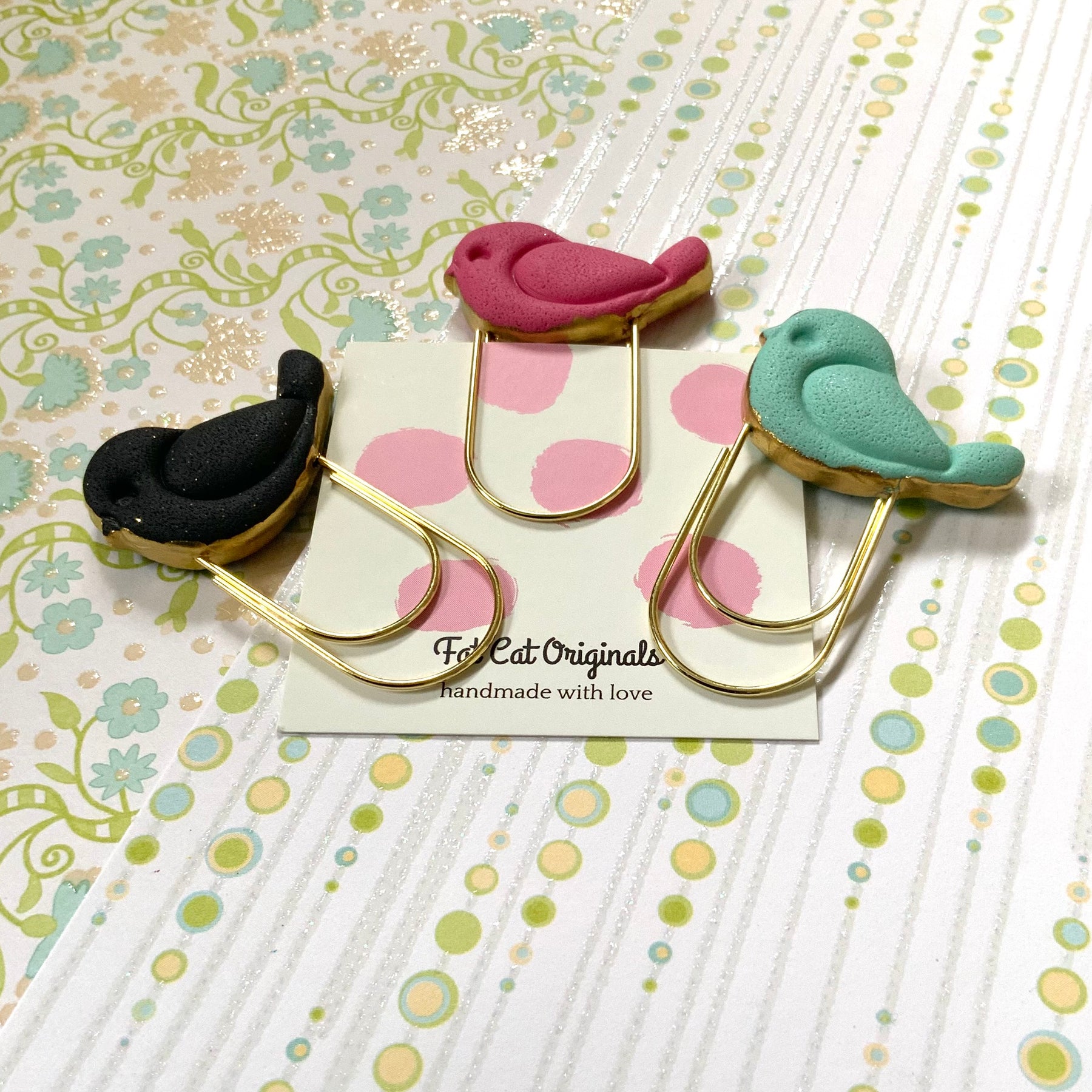 PAGE PINCHERS: Set of 3 Polymer Clay LITTLE BIRDIES