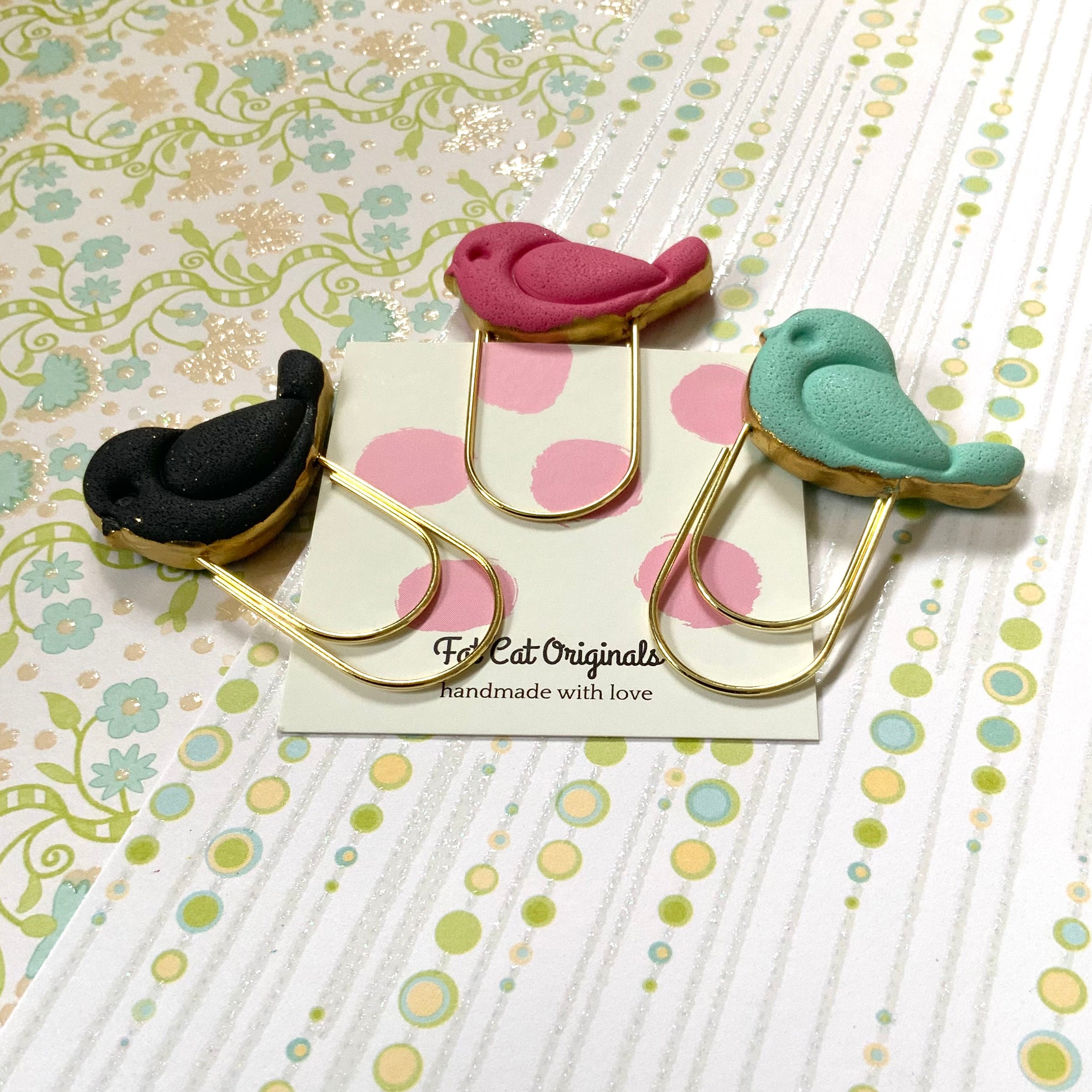 PAGE PINCHERS: Set of 3 Polymer Clay LITTLE BIRDIES