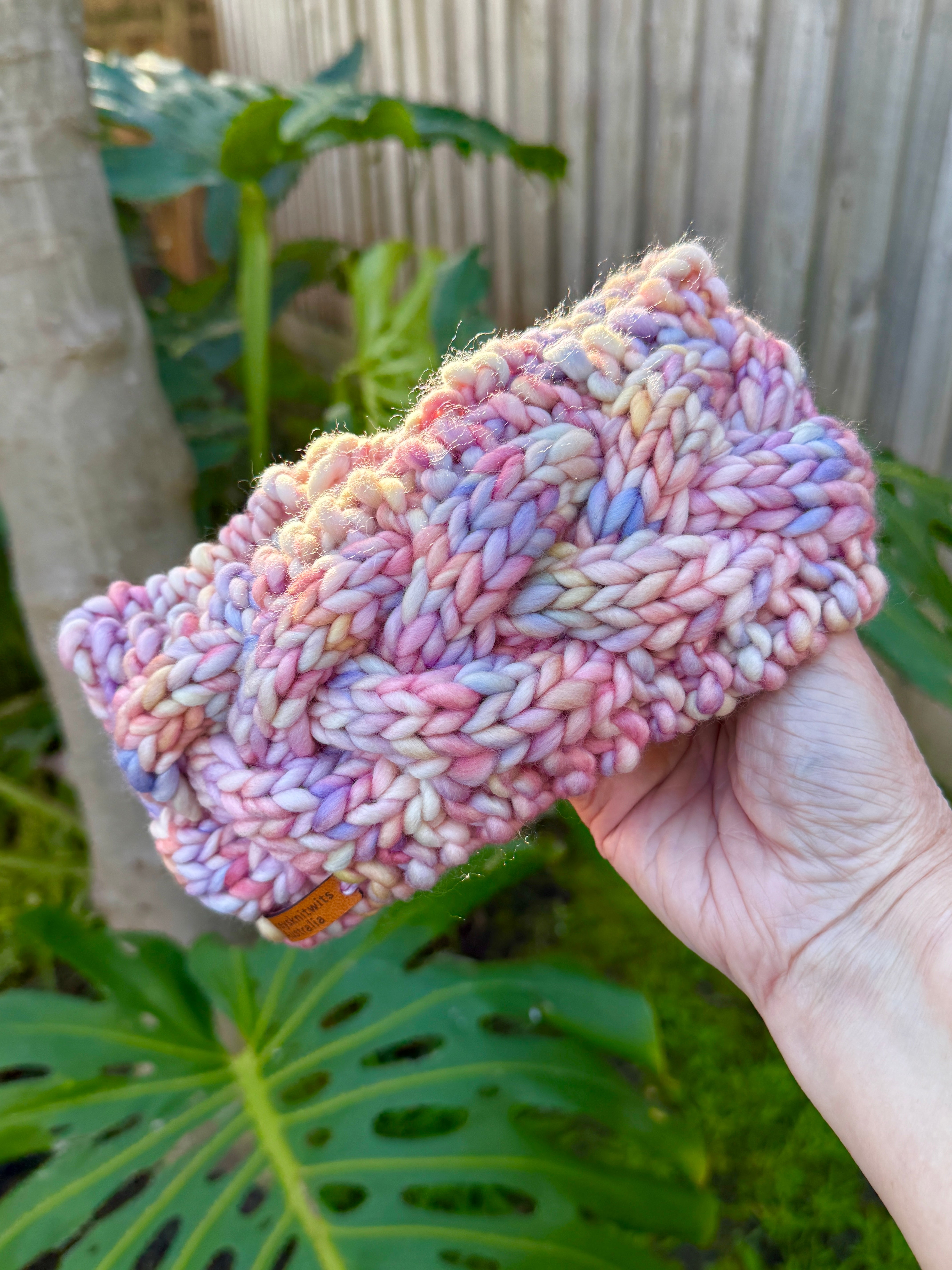 Hand Knitted Headband, Stretchy Rainbow Merino Earwarmers