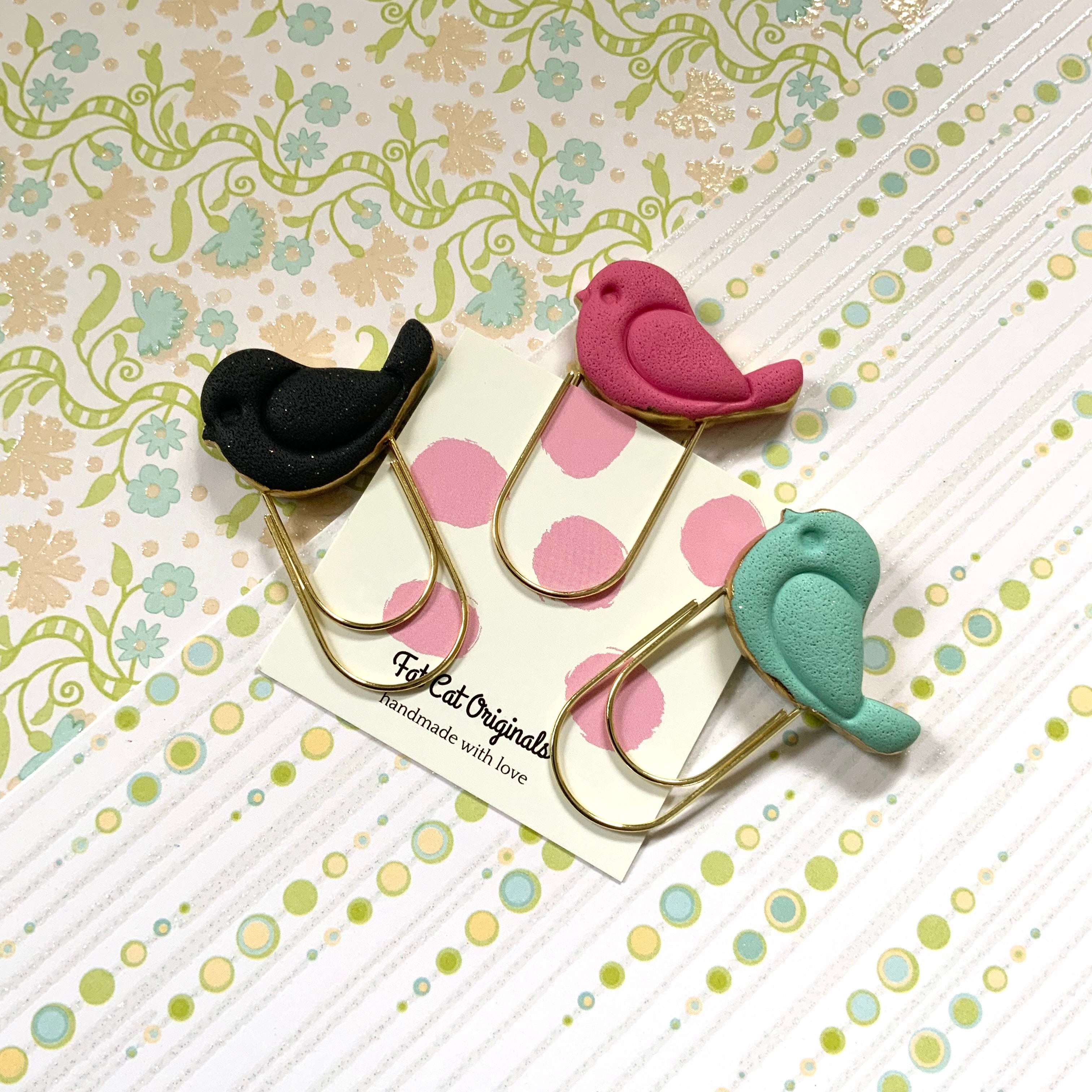 PAGE PINCHERS: Set of 3 Polymer Clay LITTLE BIRDIES