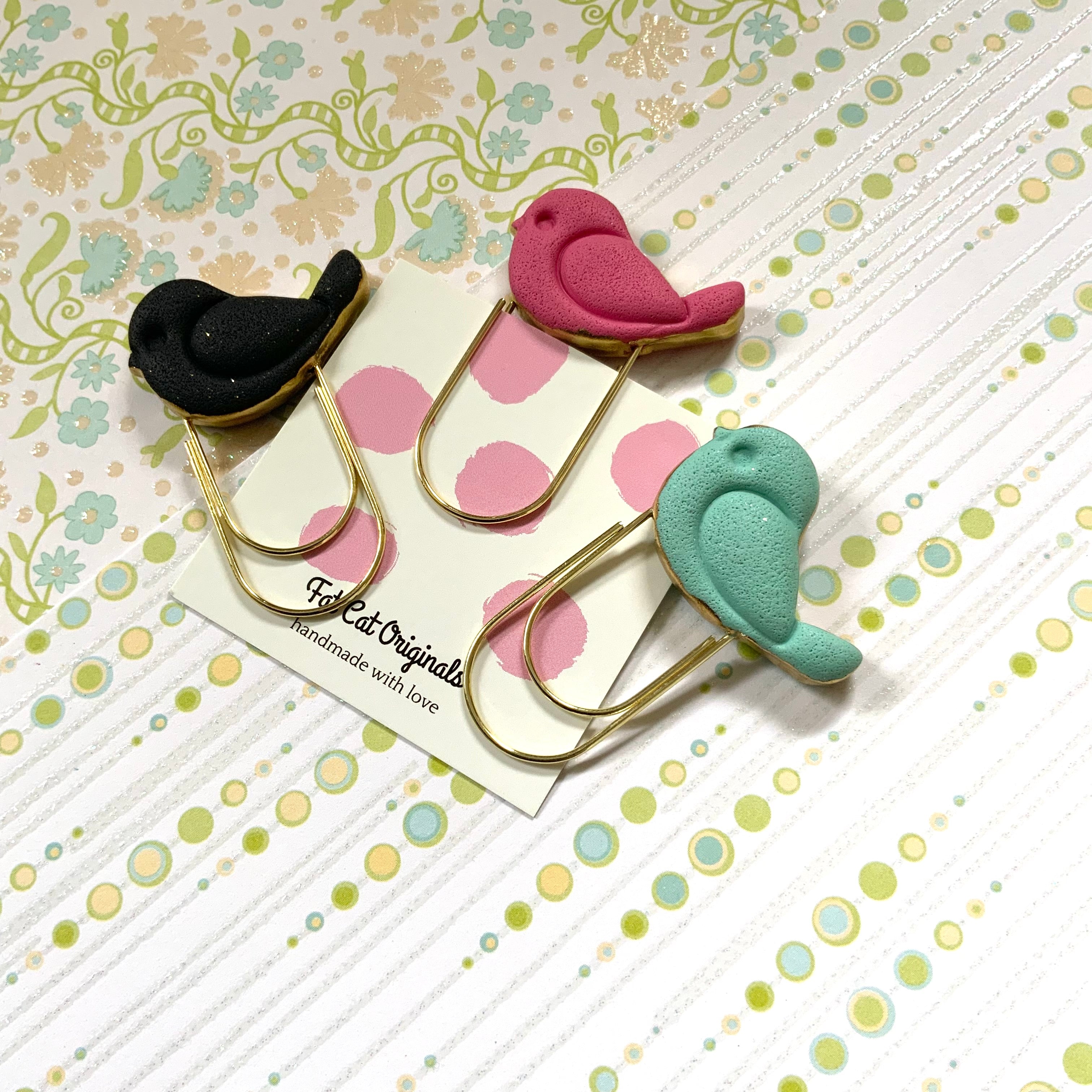 PAGE PINCHERS: Set of 3 Polymer Clay LITTLE BIRDIES