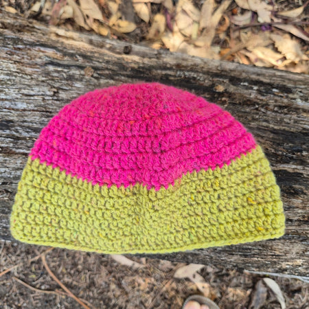 Green & Pink Crochet Beanie