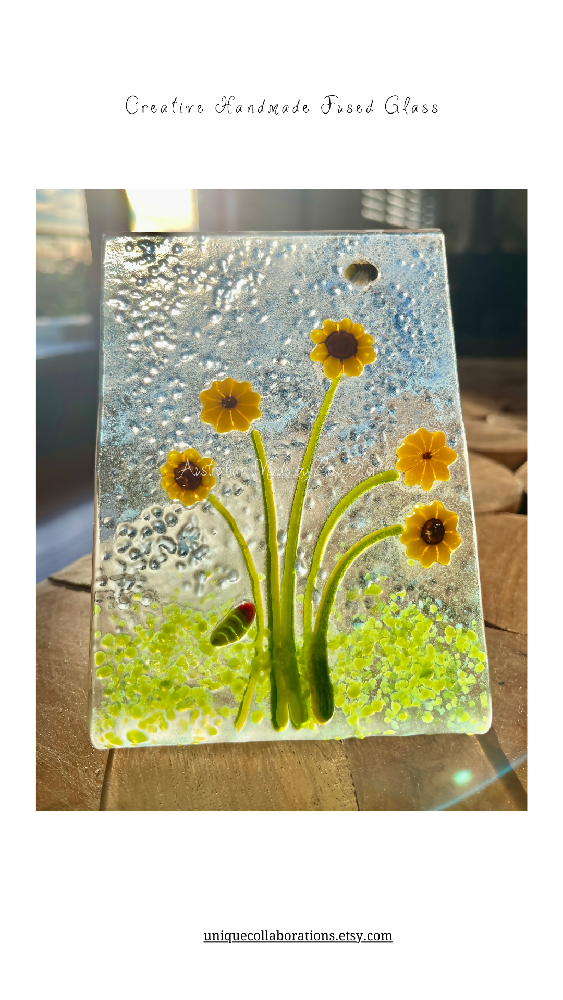 Handmade Fused Glass Free Standing Inspired by the sunflower garden