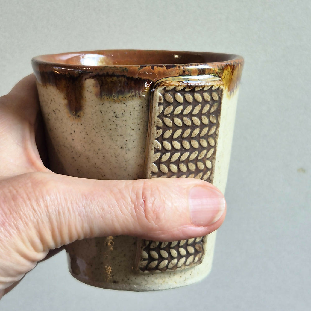 handcrafted ceramic coffee cup - natural colours - leaf - Julie Ann Smith - australia