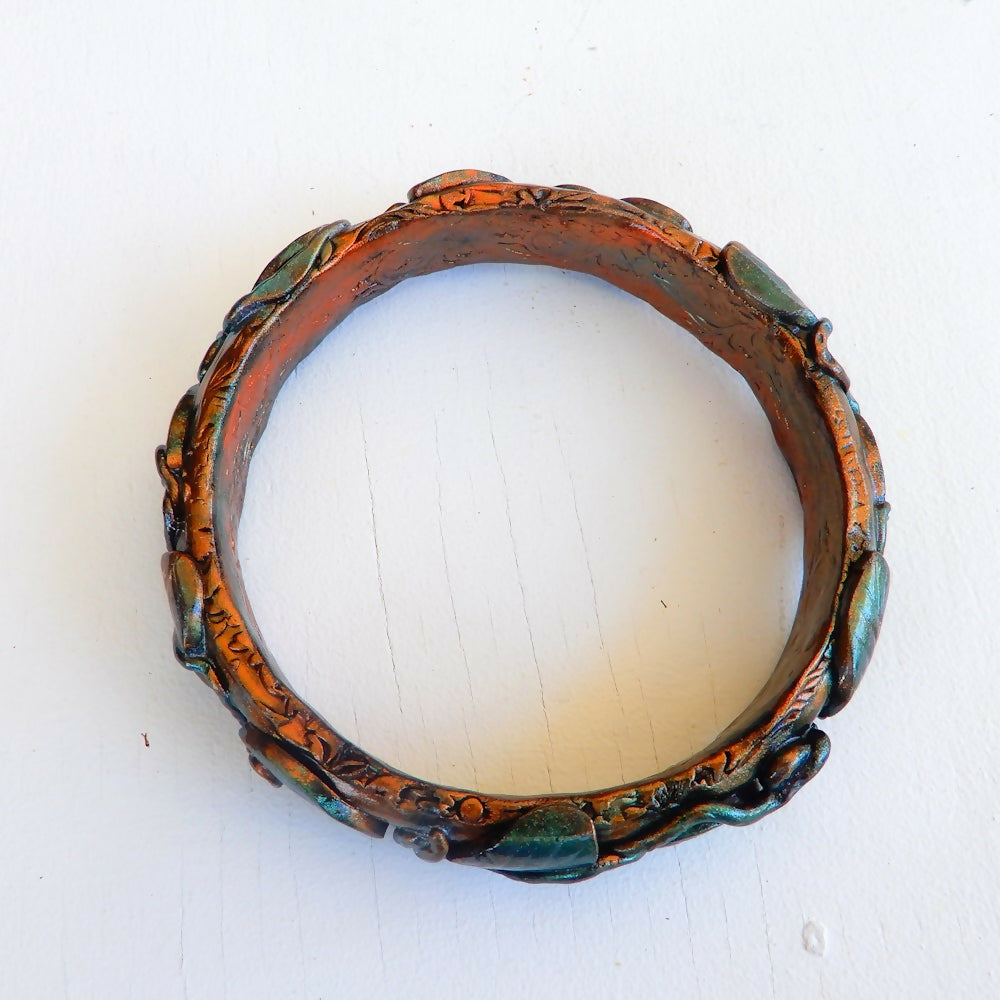 Copper & Green Polymer Clay Bangle "Autumn Leaves"