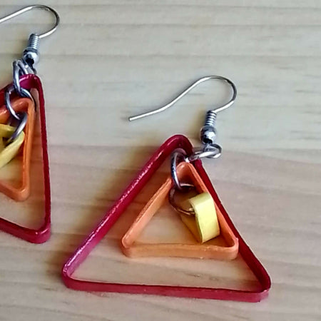 Quilled triangle earrings in red, orange, yellow