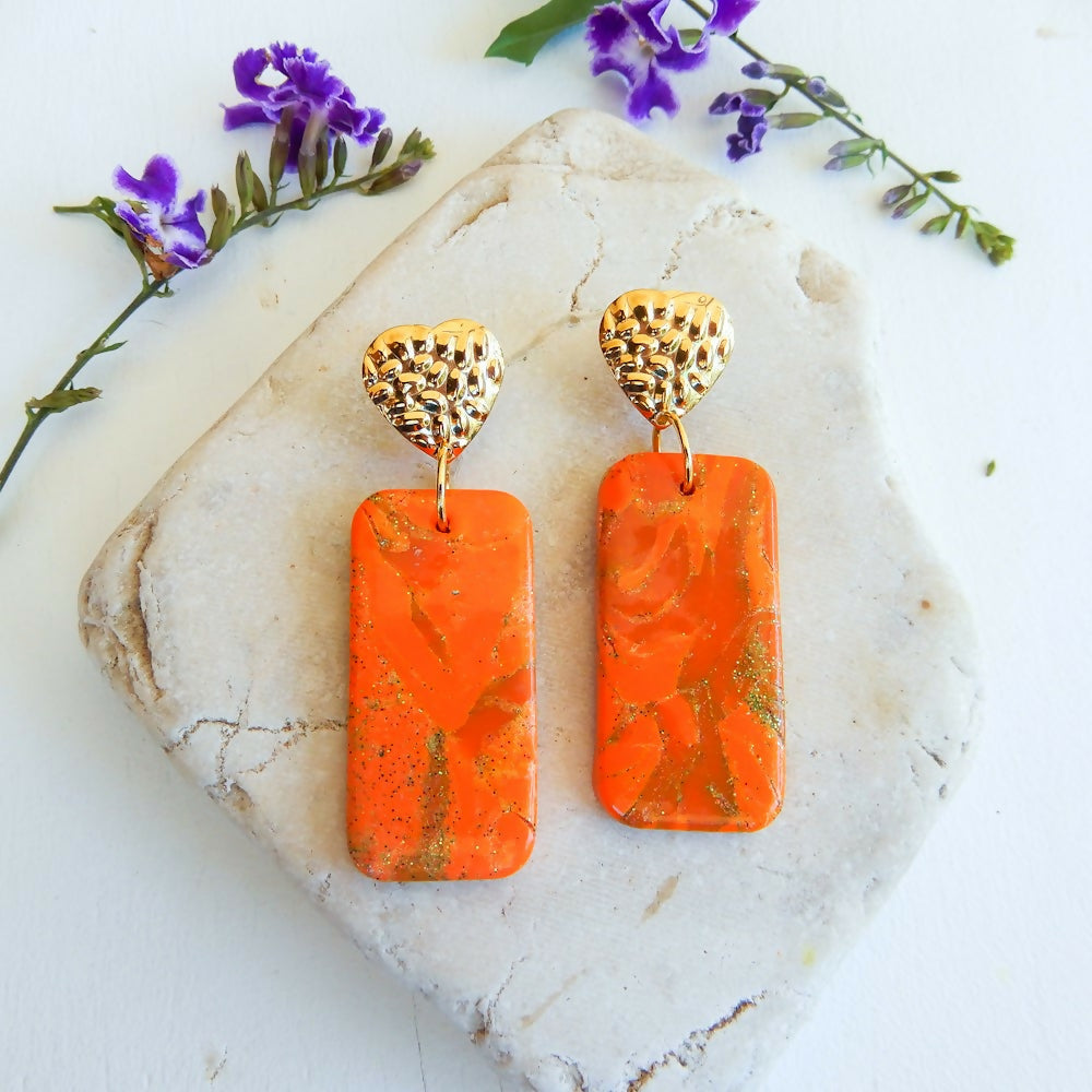 Orange & Ochre Polymer Clay Earrings "Sundown"