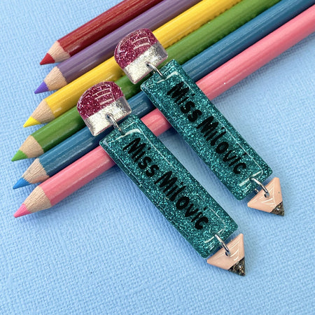 Personalised teacher pencil earrings