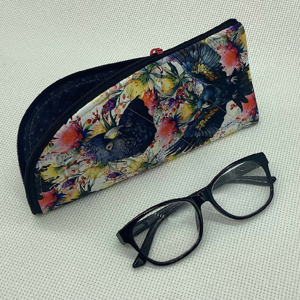 Australian birds curved top zip pouch for glasses, phones, handbag organiser, etc.