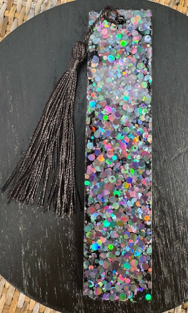 Resin bookmark black glitter