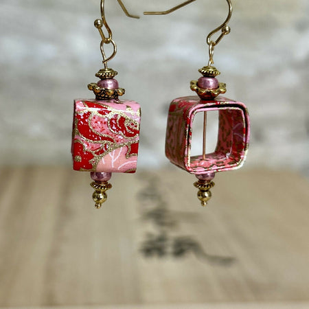 Colourful Cube Paper earrings - 1.3cm x 4.5cm