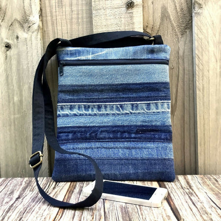 Upcycled Denim Cross Body Bag - Blue Shades