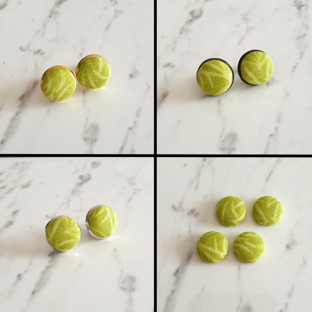 1.4cm Round Yellow Green Plants cotton fabric Cabochon stud earrings