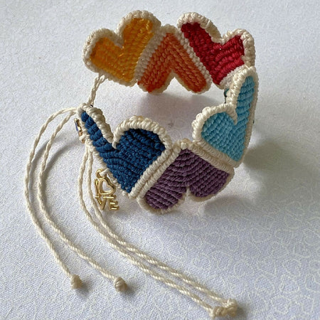 Colourful Hearts Micro Macrame Bracelet (Large)
