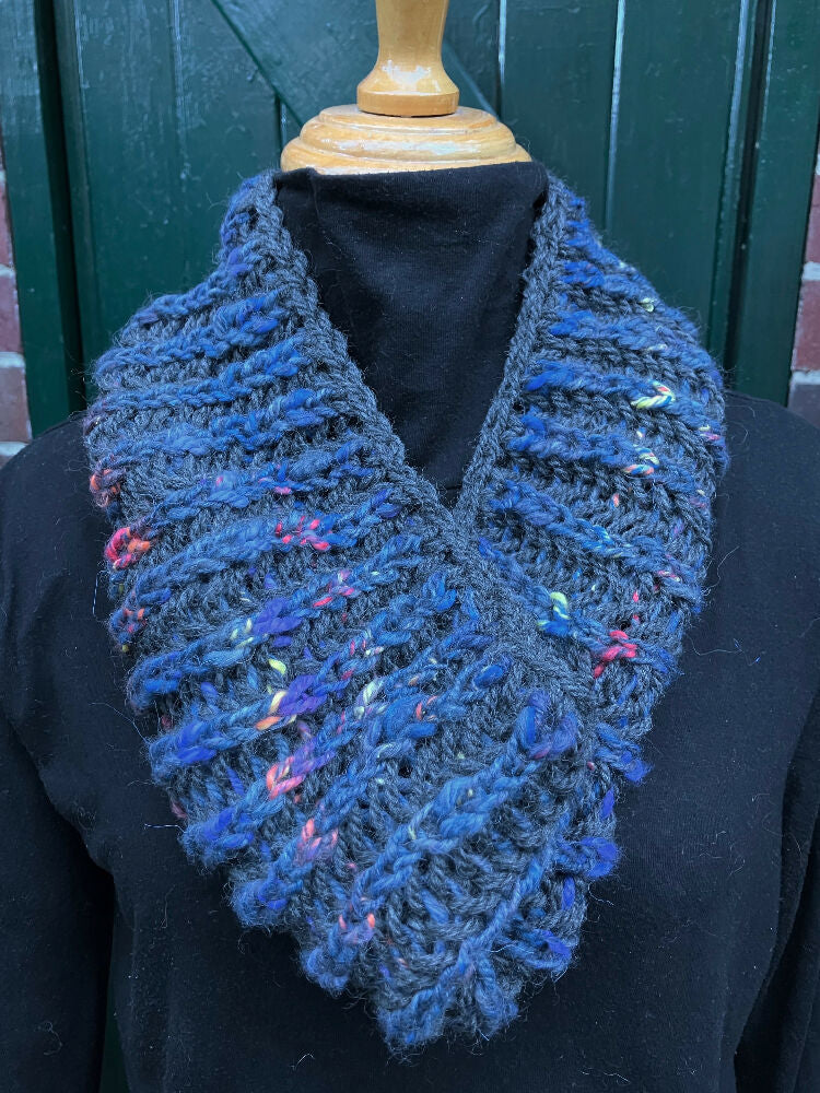 A Linear Narrative - Cowl or Ring Scarf - hand knitted with hand spun yarn