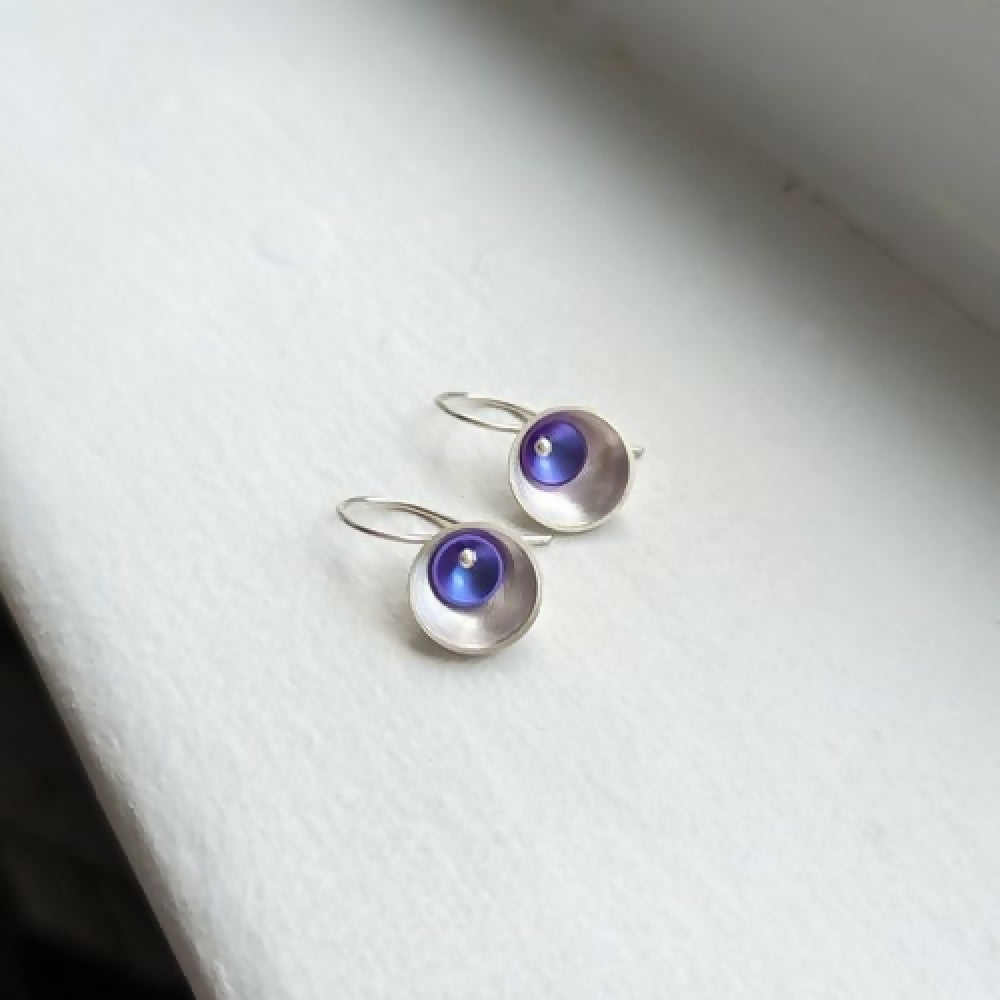 handmade purple niobium × silver small earrings