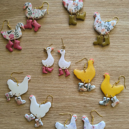 Chickens or Ducks in Boots Earrings