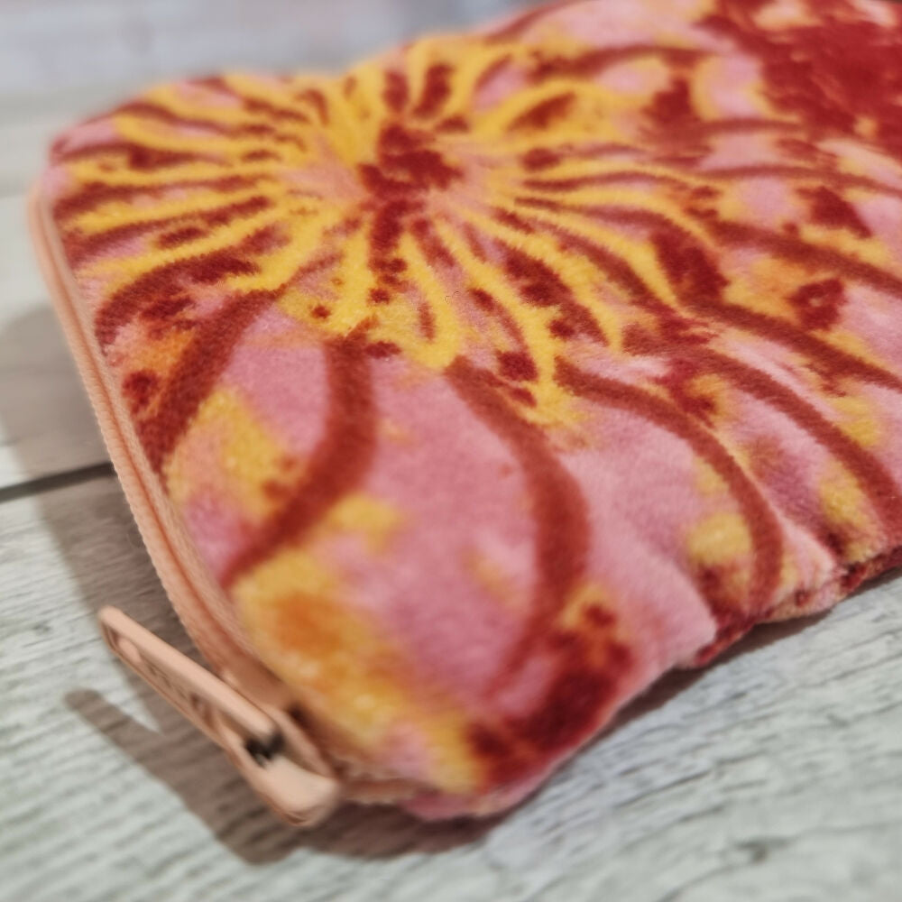 Upcycled double glasses case - peachy, musk & yellow velour