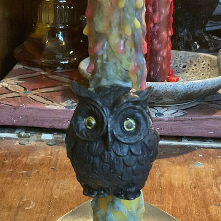 Black and Multi Beeswax Athena’s Owl Intention Ritual Spell Altar Candle