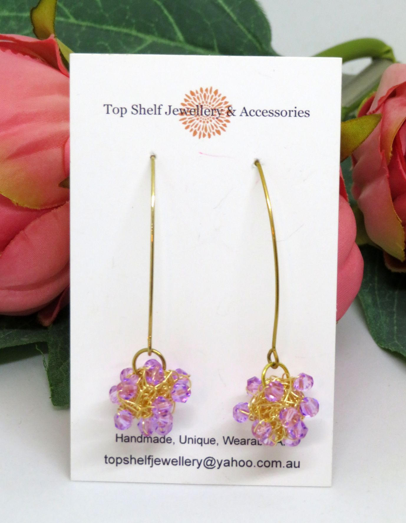Lilac Beaded Crochet Wire Ball Earrings
