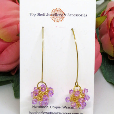Lilac Beaded Crochet Wire Ball Earrings