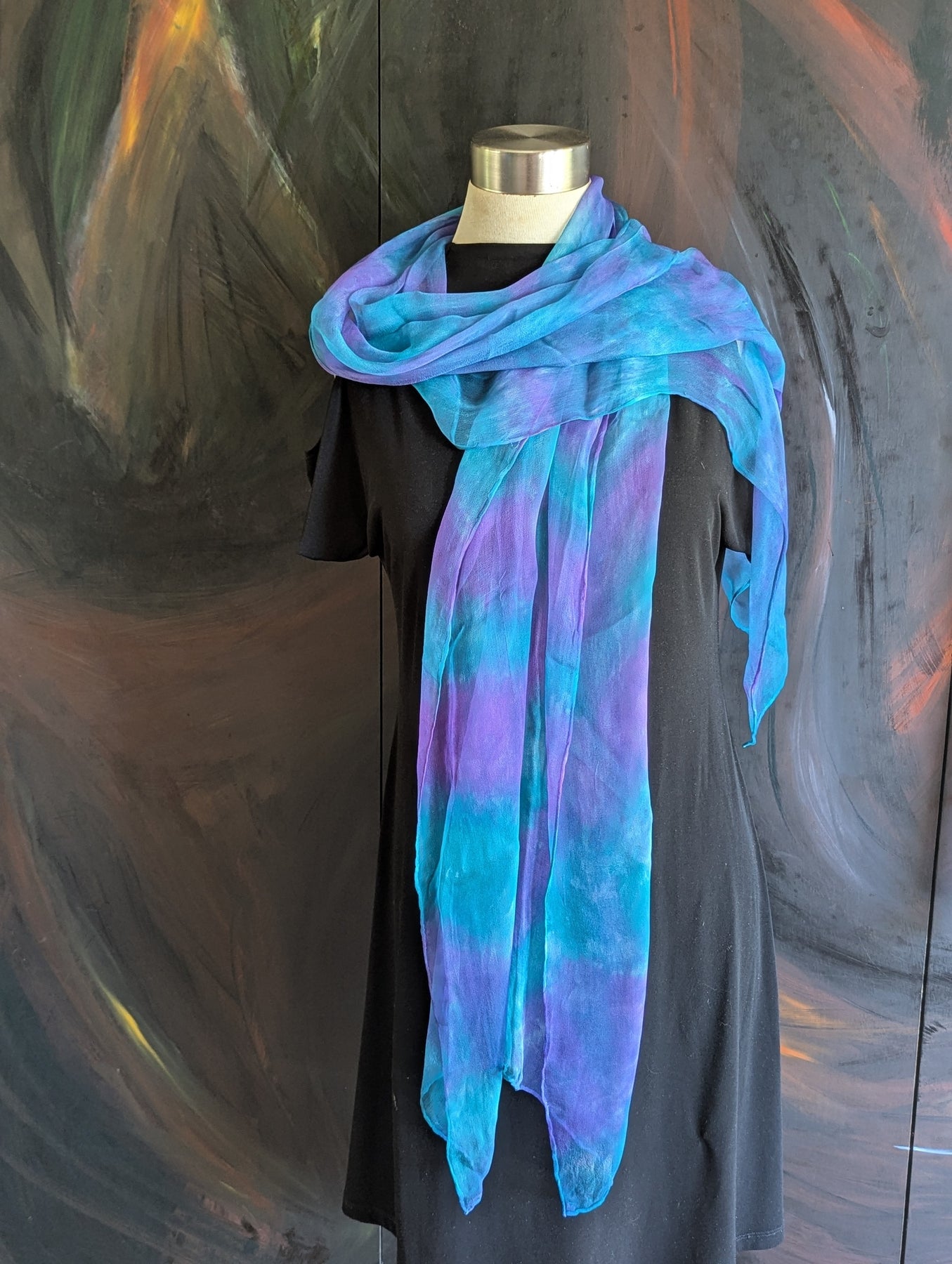 Silk Chiffon Scarf/Shawl-hand dyed-Graphite