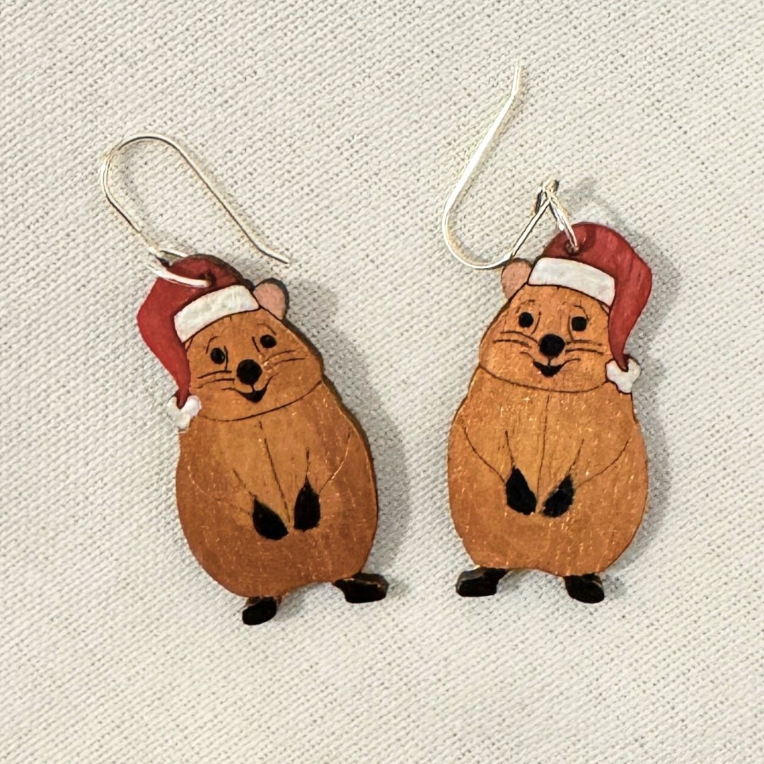 Australian Christmas Quokka Hand Painted Earrings