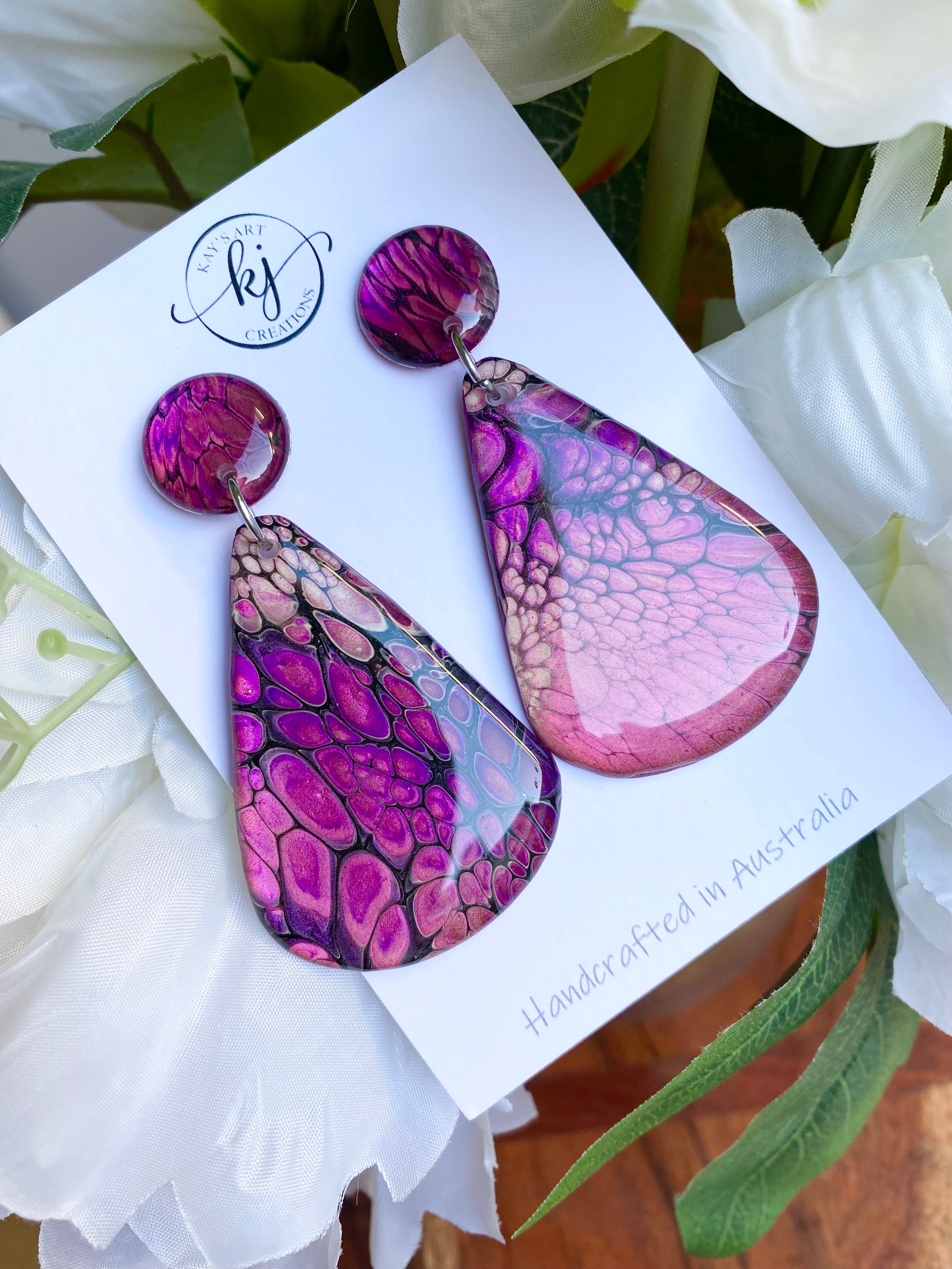 Teardrop Artisan Stud Dangle Earrings
