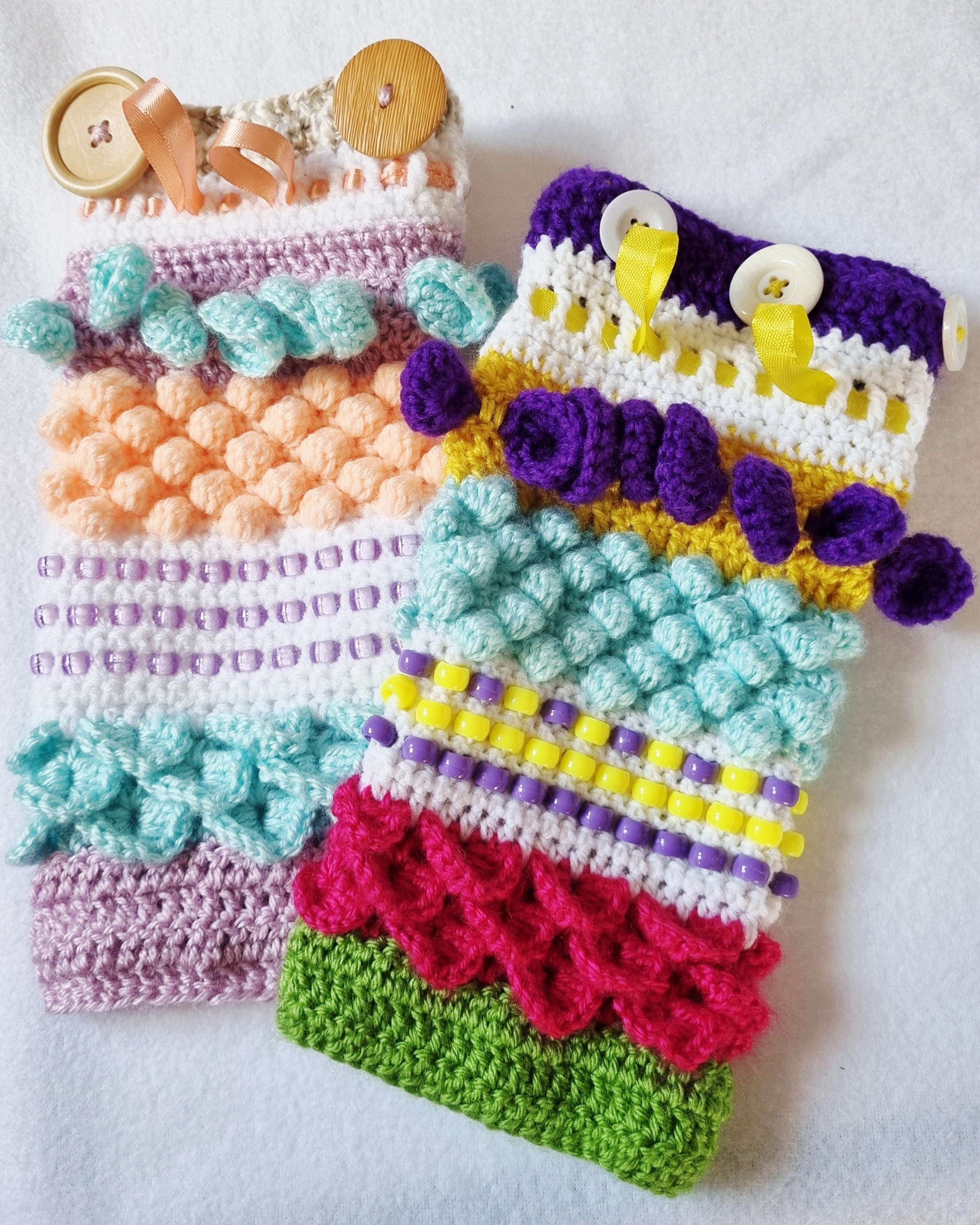 Handmade Crochet Wrist Cuff - Sensory Toy, Anxiety Relief, Alzheimer, Elderly, Educational - 2 colour variations - BB34