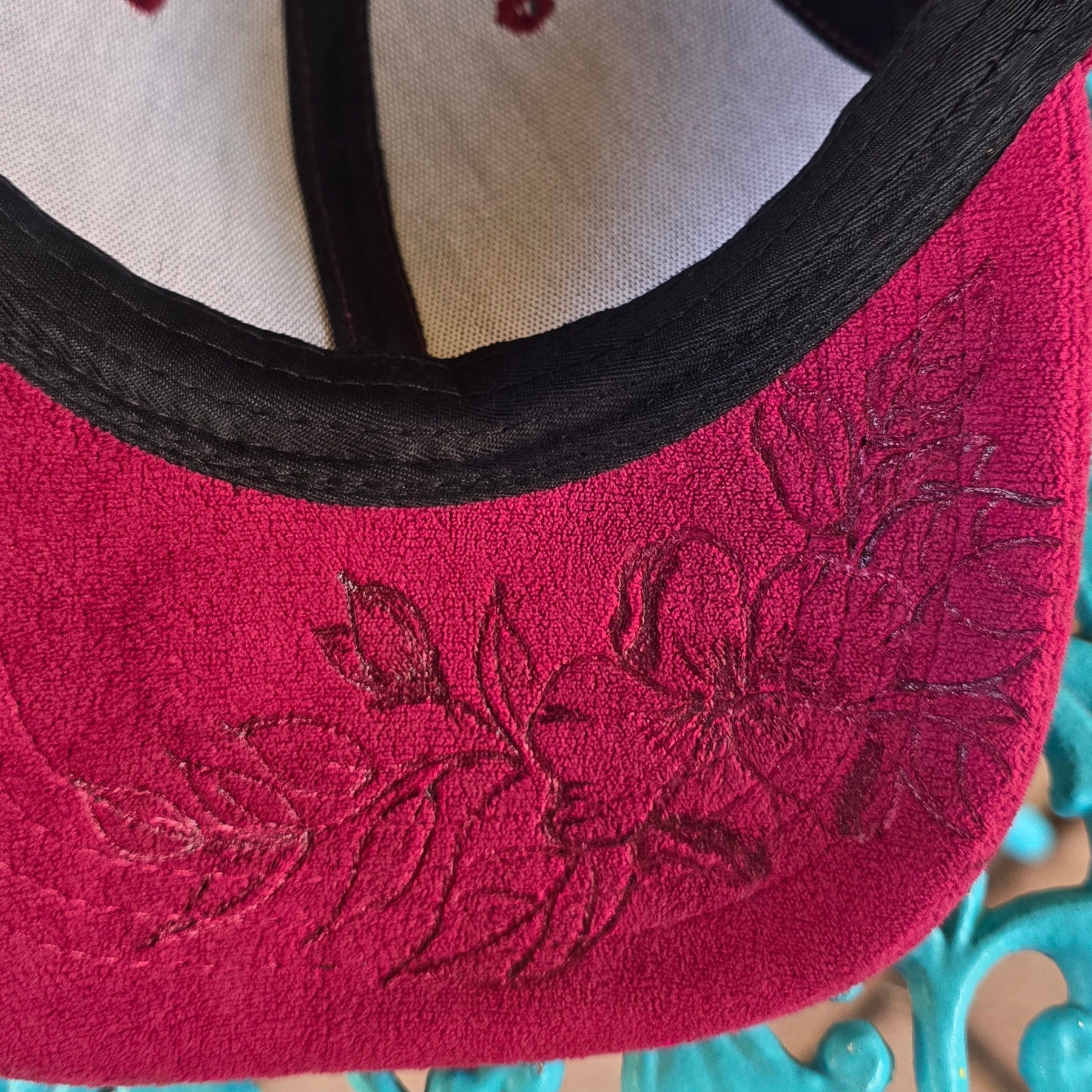 Hand burnt Botanical baseball cap