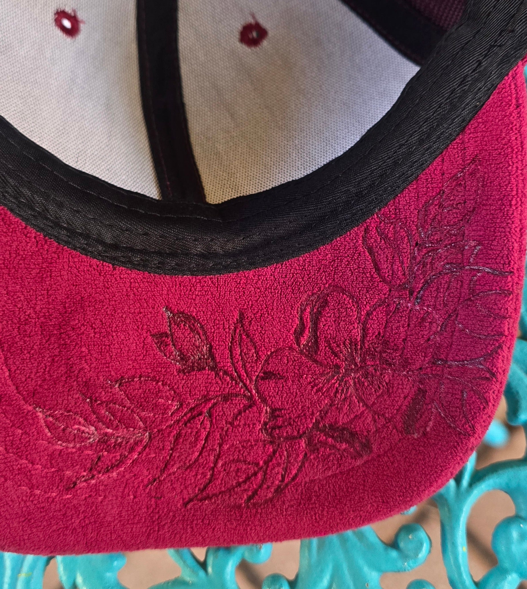 Hand burnt Botanical baseball cap