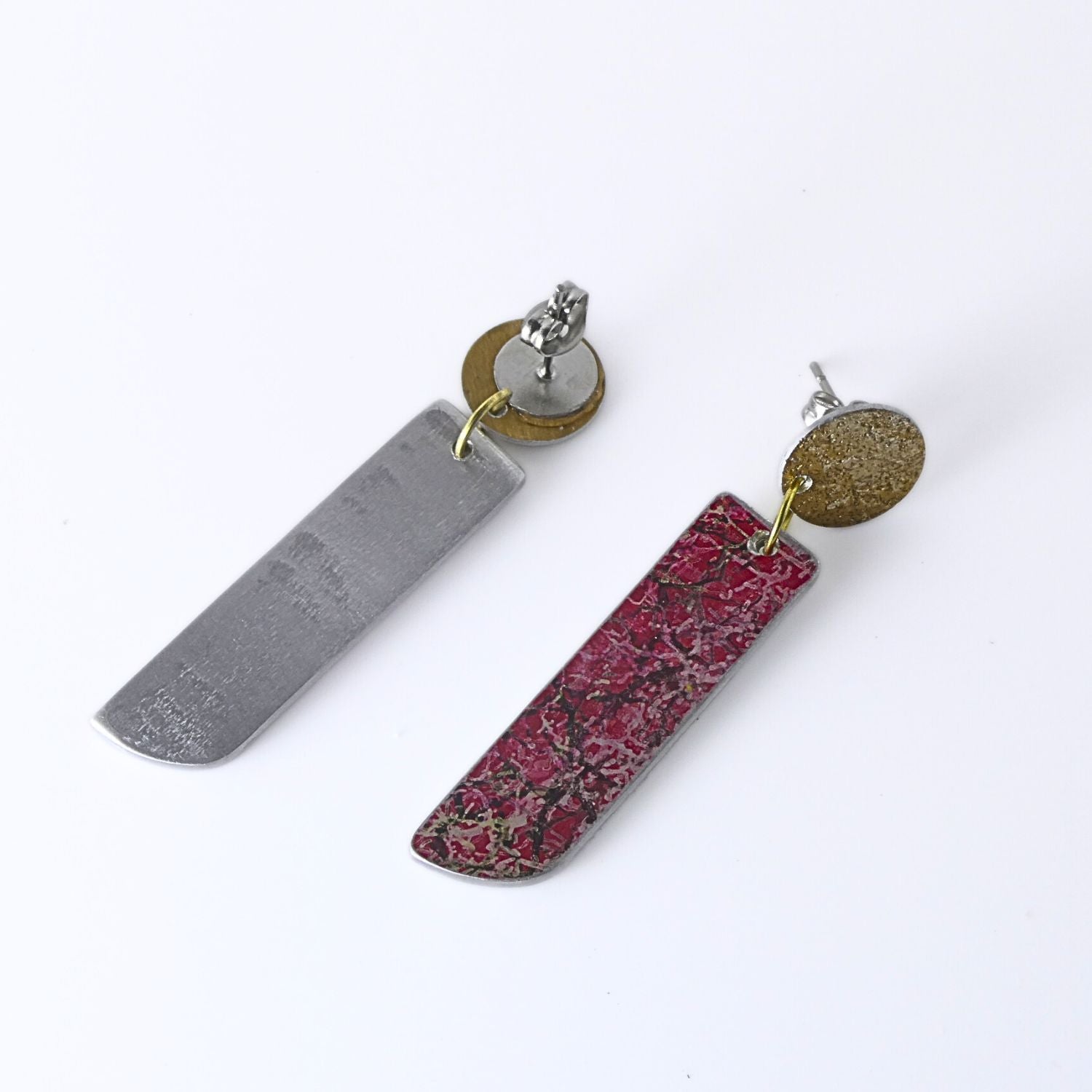 Anodised aluminium earrings hand printed Fiery Fusion Collection