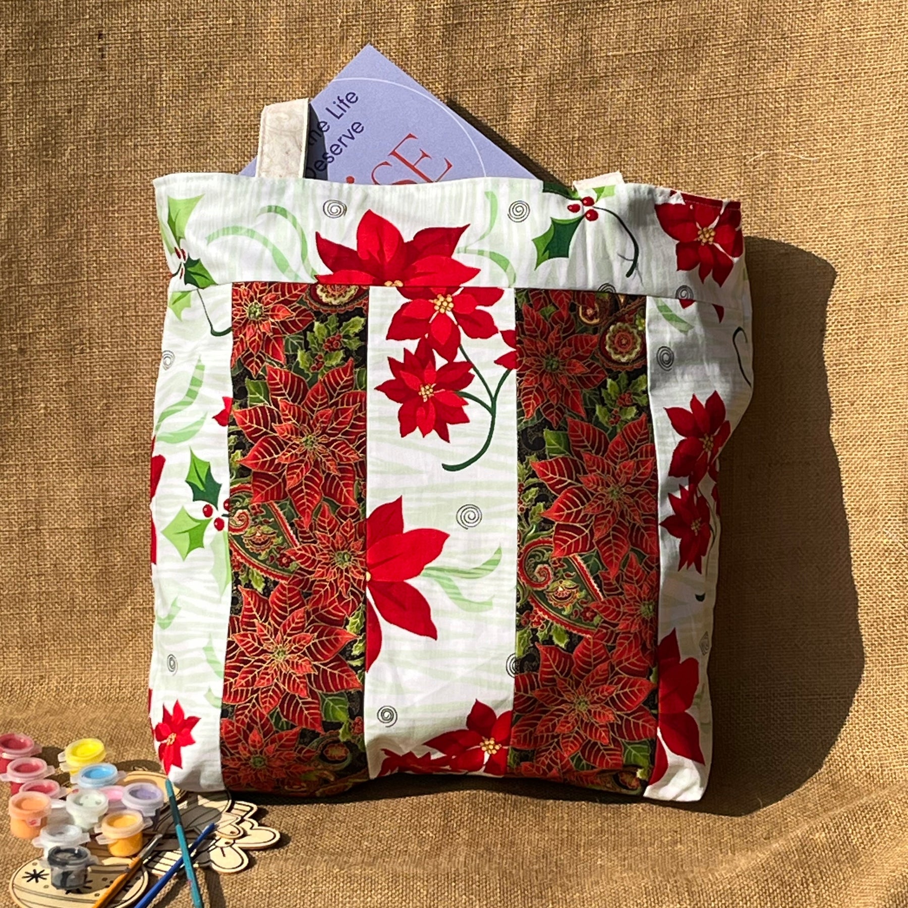 Handmade sustainable reusable fabric gift totes - Christmas fabric