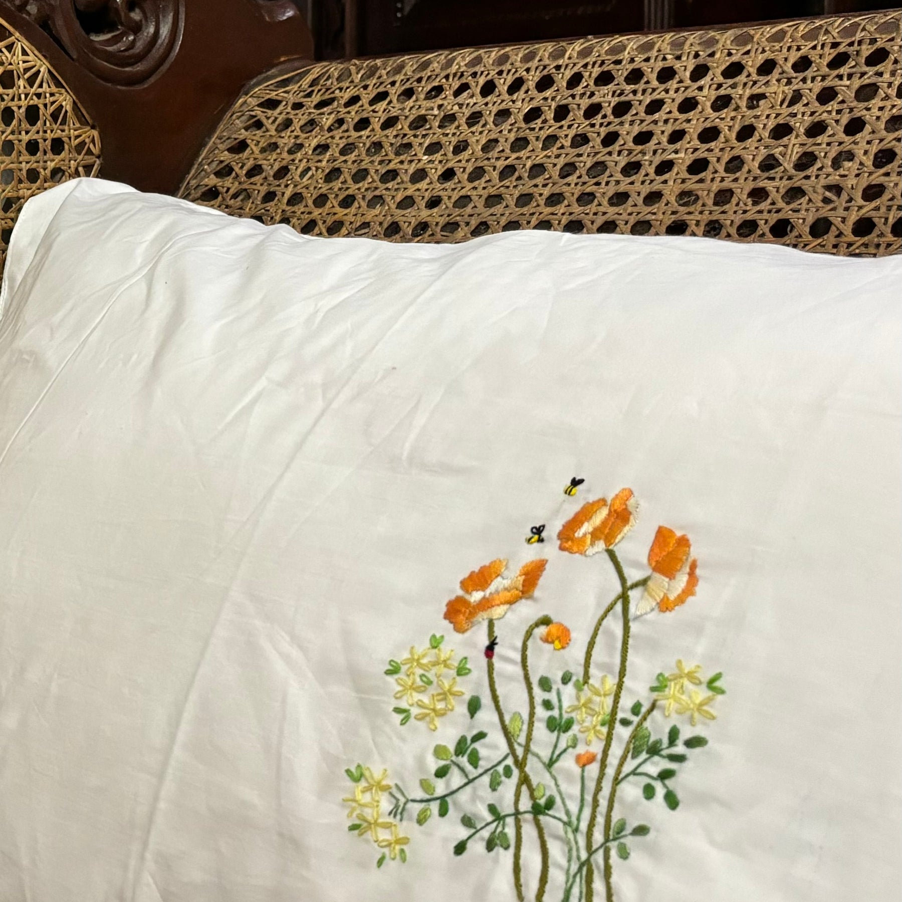 Set of 2 Hand Embroidered Floral Pillow Case/Cushion Cover