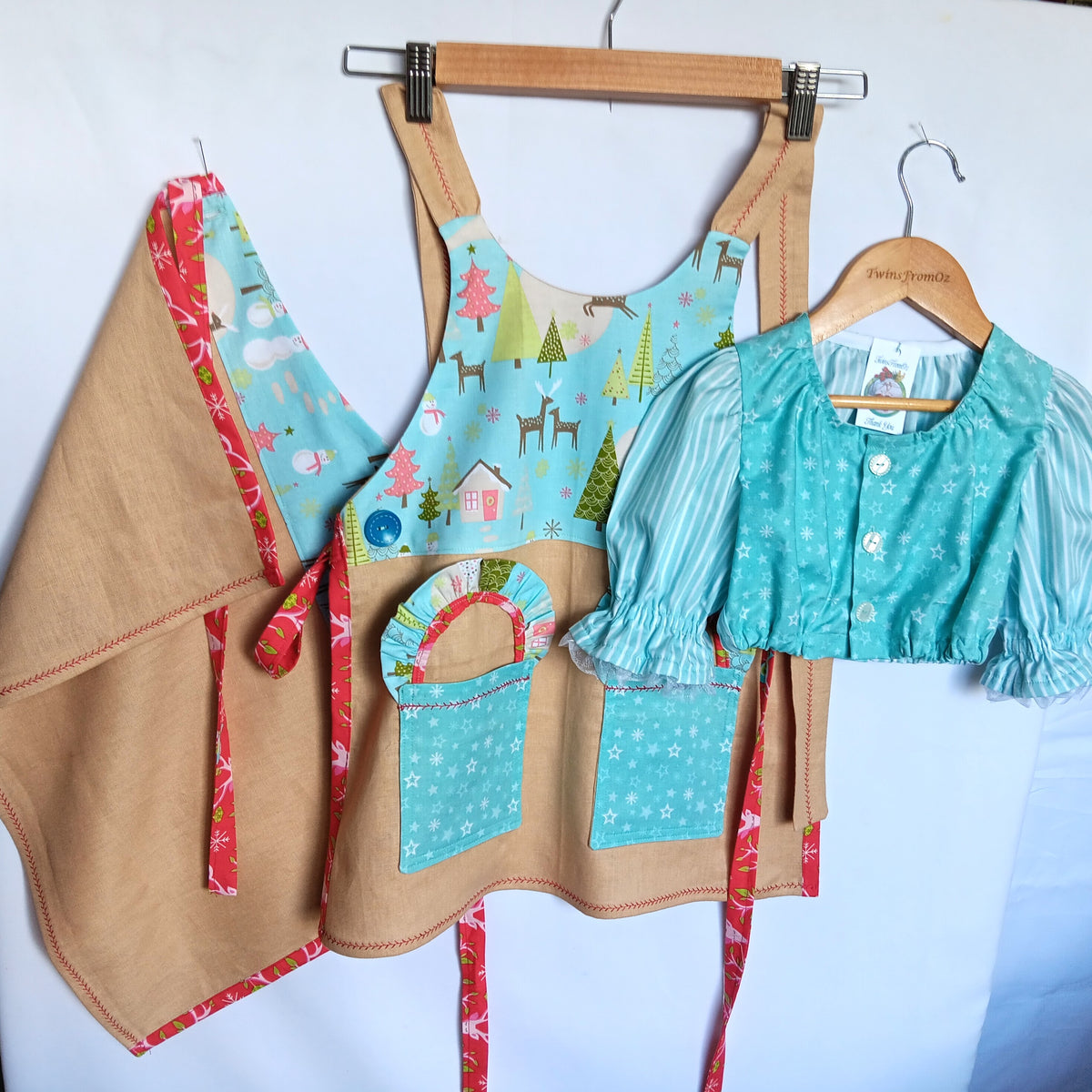 Girls Christmas 2 Piece Pinafore/Dirndl with Crop Top Outfit - Size 6-8