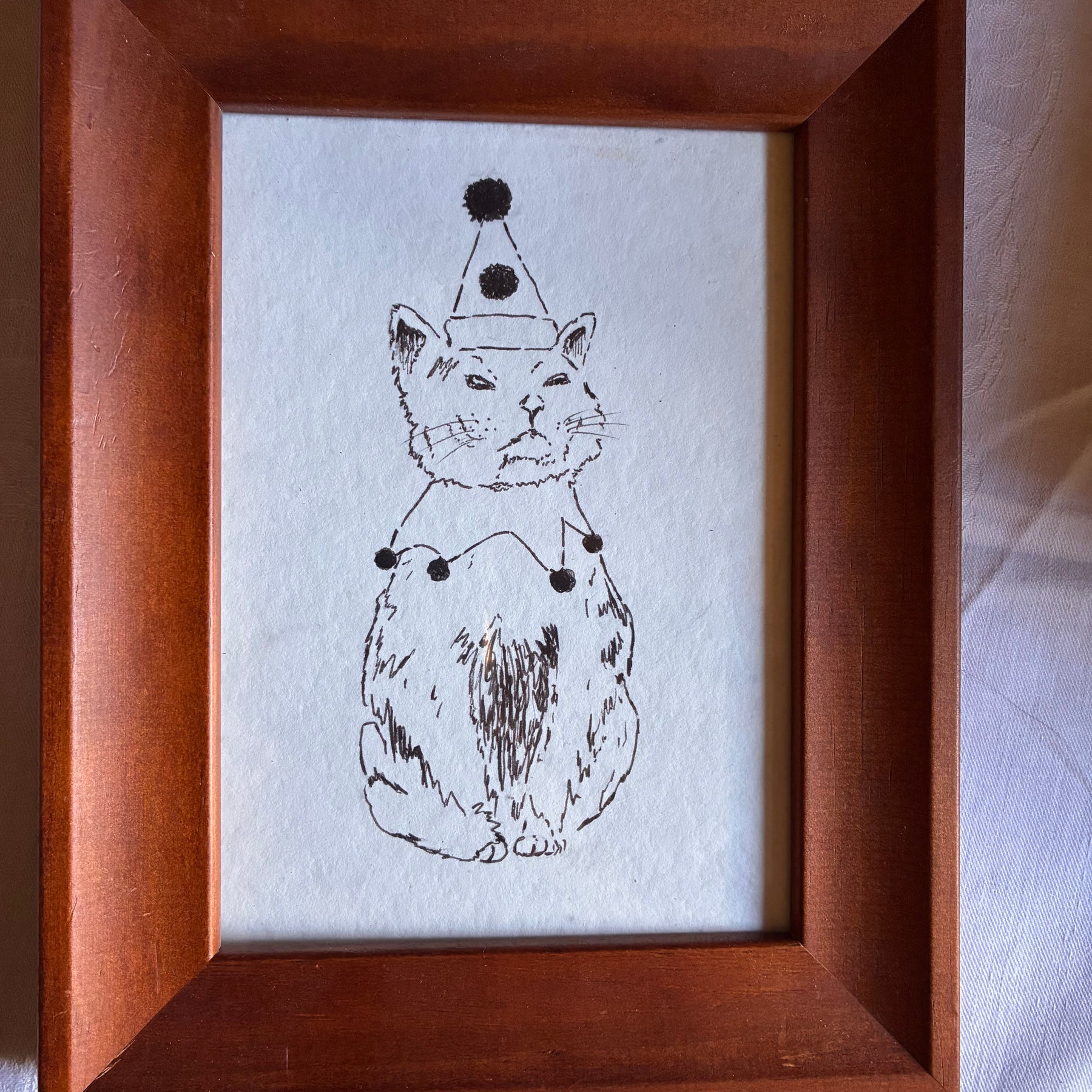 Original Pen Drawing of a clown cat