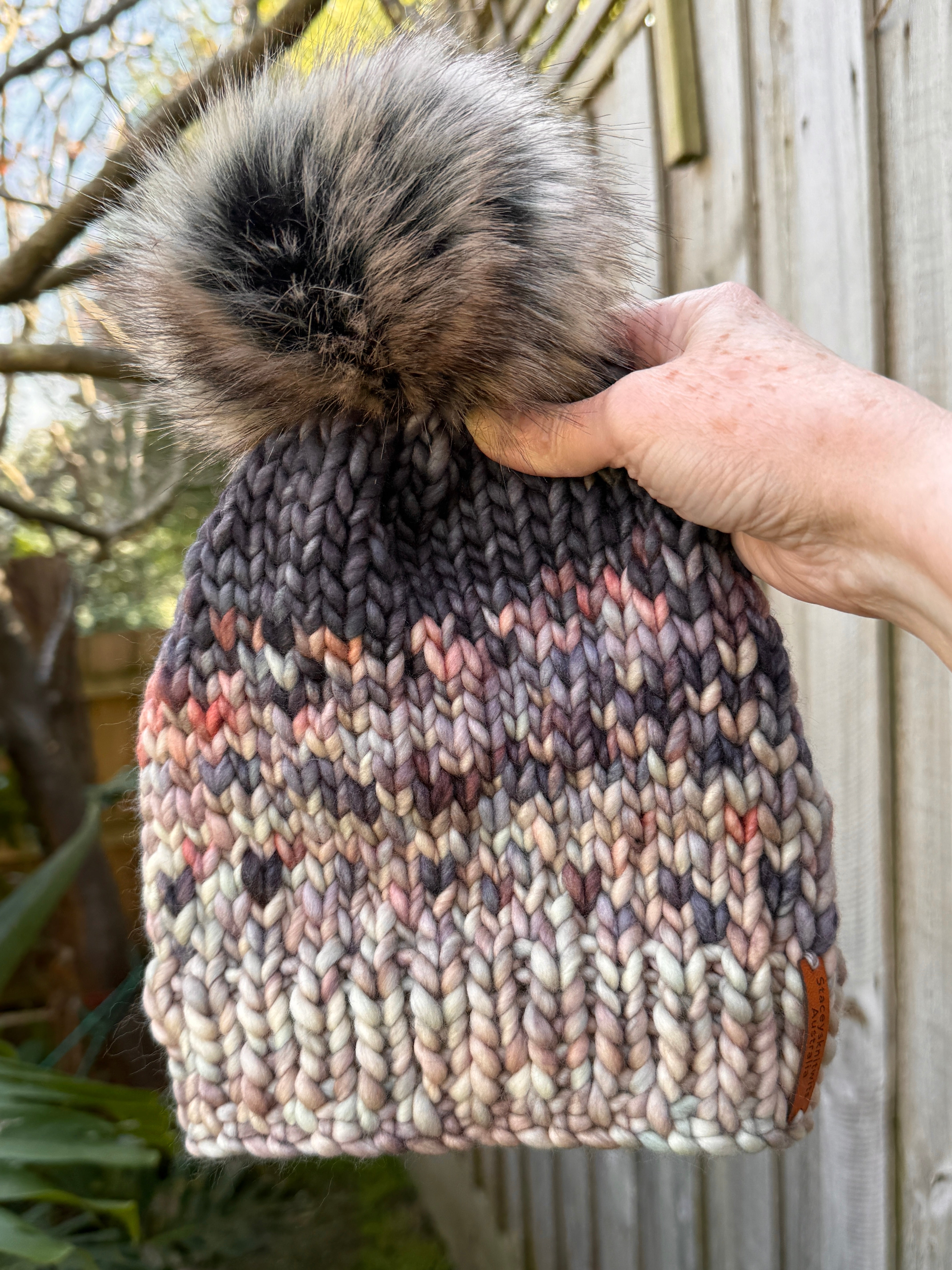 Hand Knitted Merino Beanie, Luxurious PomPom Cable Beanie