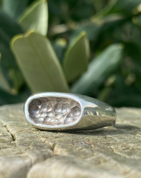 Sterling Silver Pod Ring | Size P½ | Hand Carved