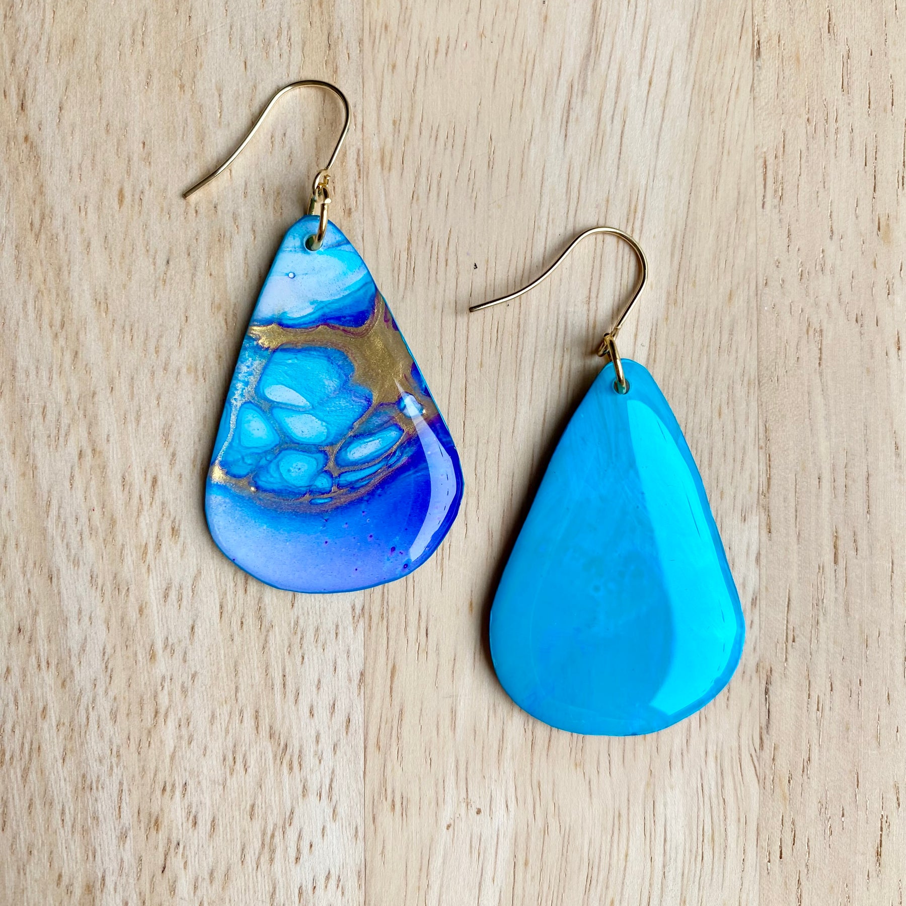 Turquoise Blue Purple Gold Painted Earrings
