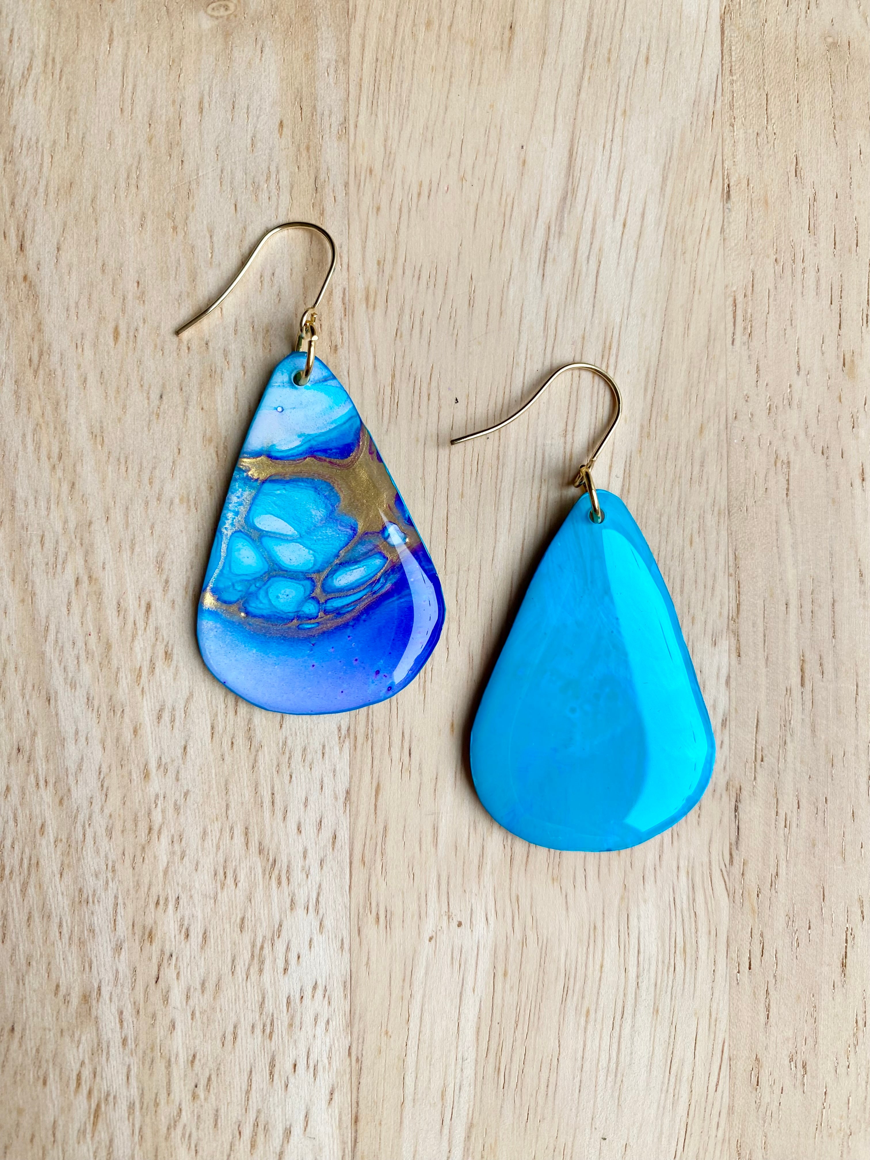 Turquoise Blue Purple Gold Painted Earrings