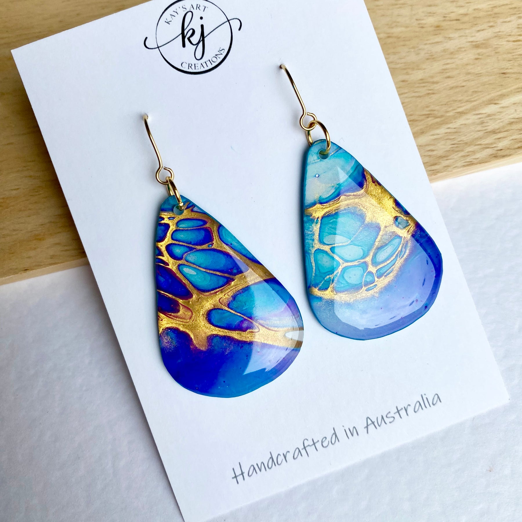 Turquoise Blue Purple Gold Painted Earrings