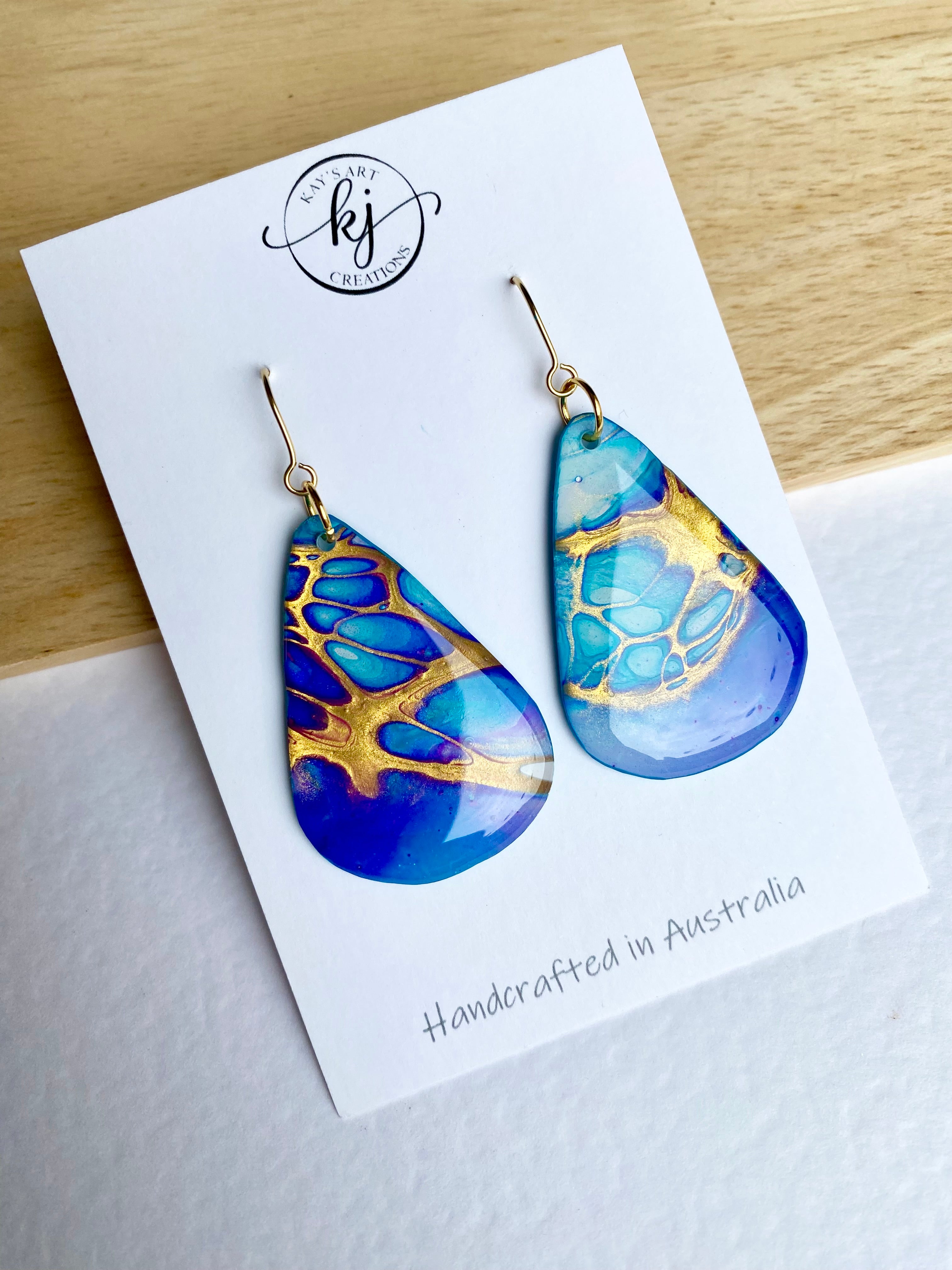 Turquoise Blue Purple Gold Painted Earrings