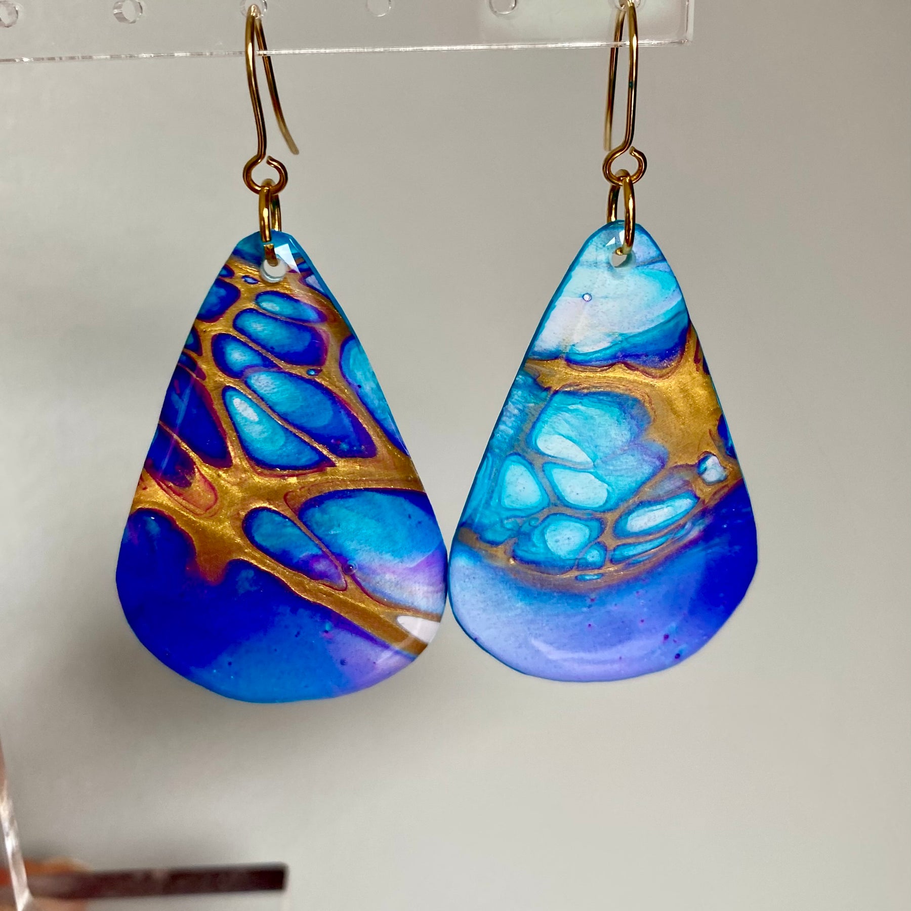 Turquoise Blue Purple Gold Painted Earrings