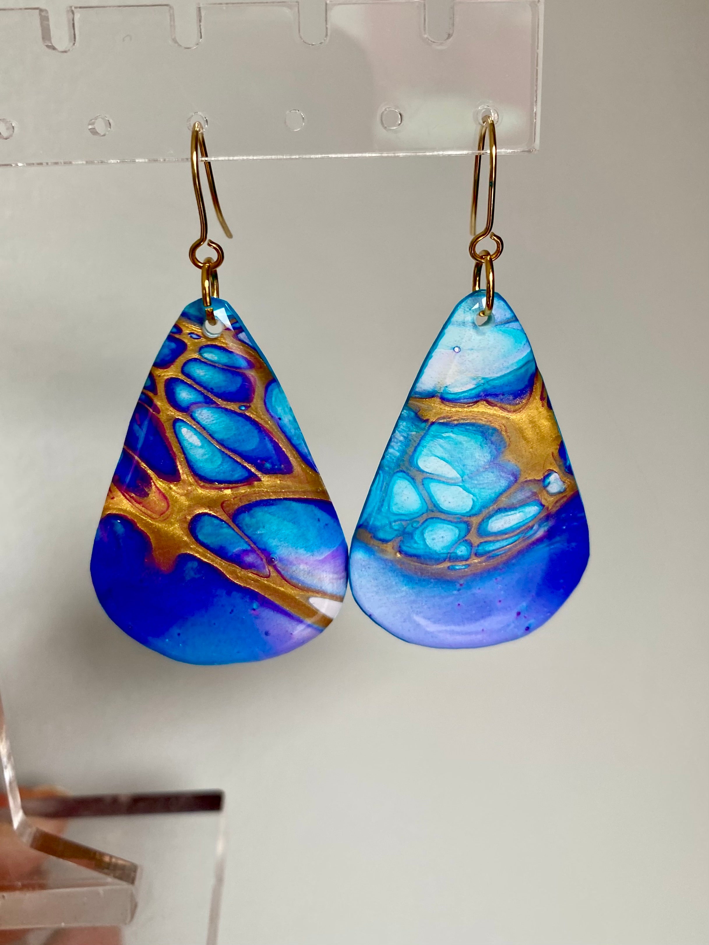 Turquoise Blue Purple Gold Painted Earrings