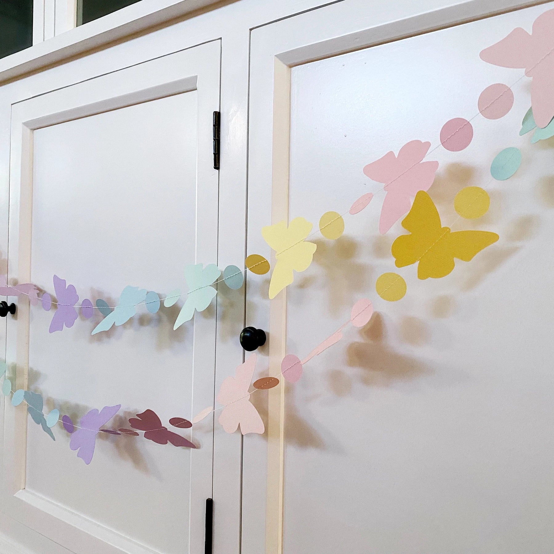 Pastel butterfly garland, birthday party decor.