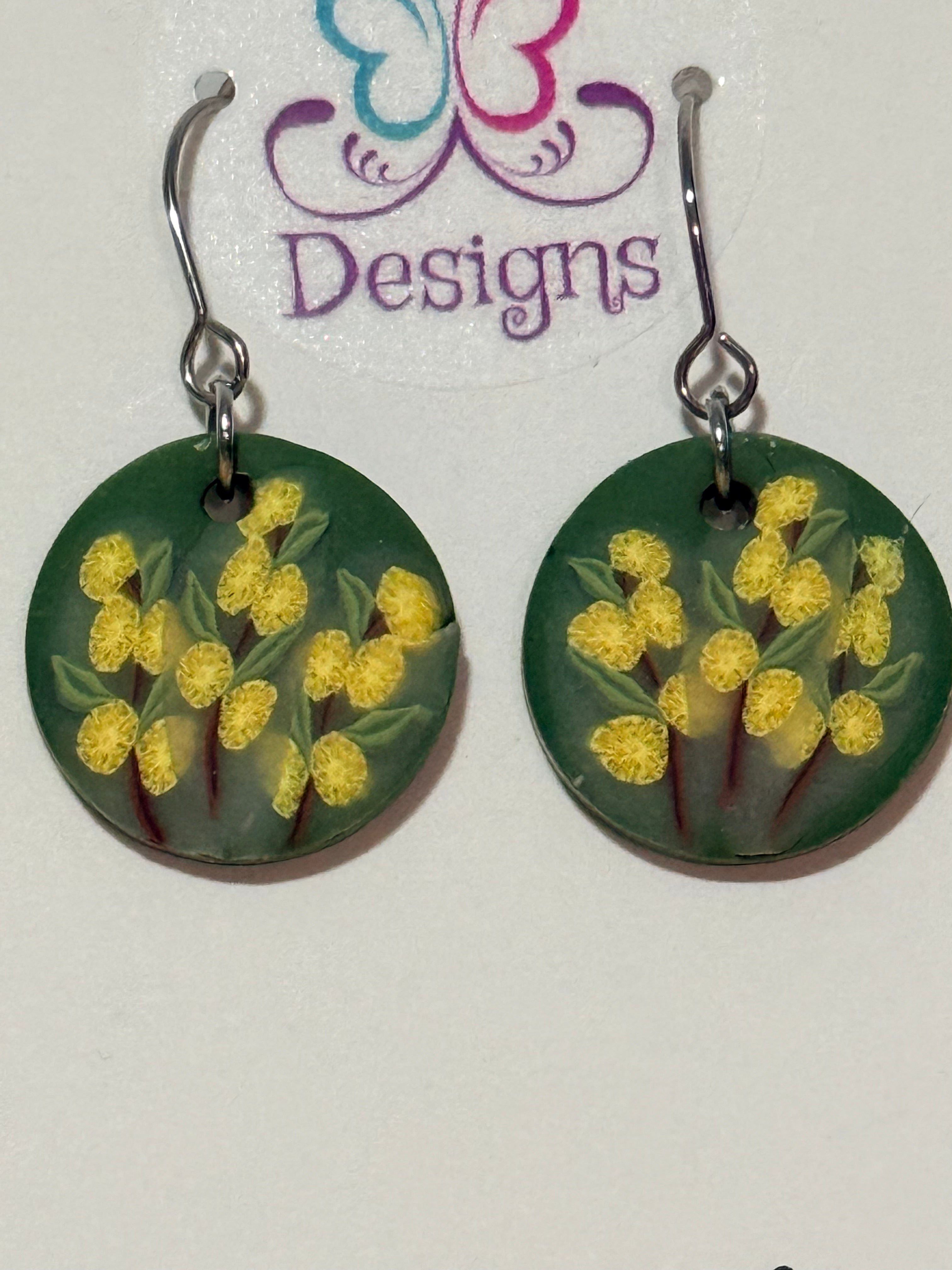 Handmade Polymer Clay Wattle Earrings | Botanical Statement Dangle Jewellery, Lightweight Nature-Inspired Design