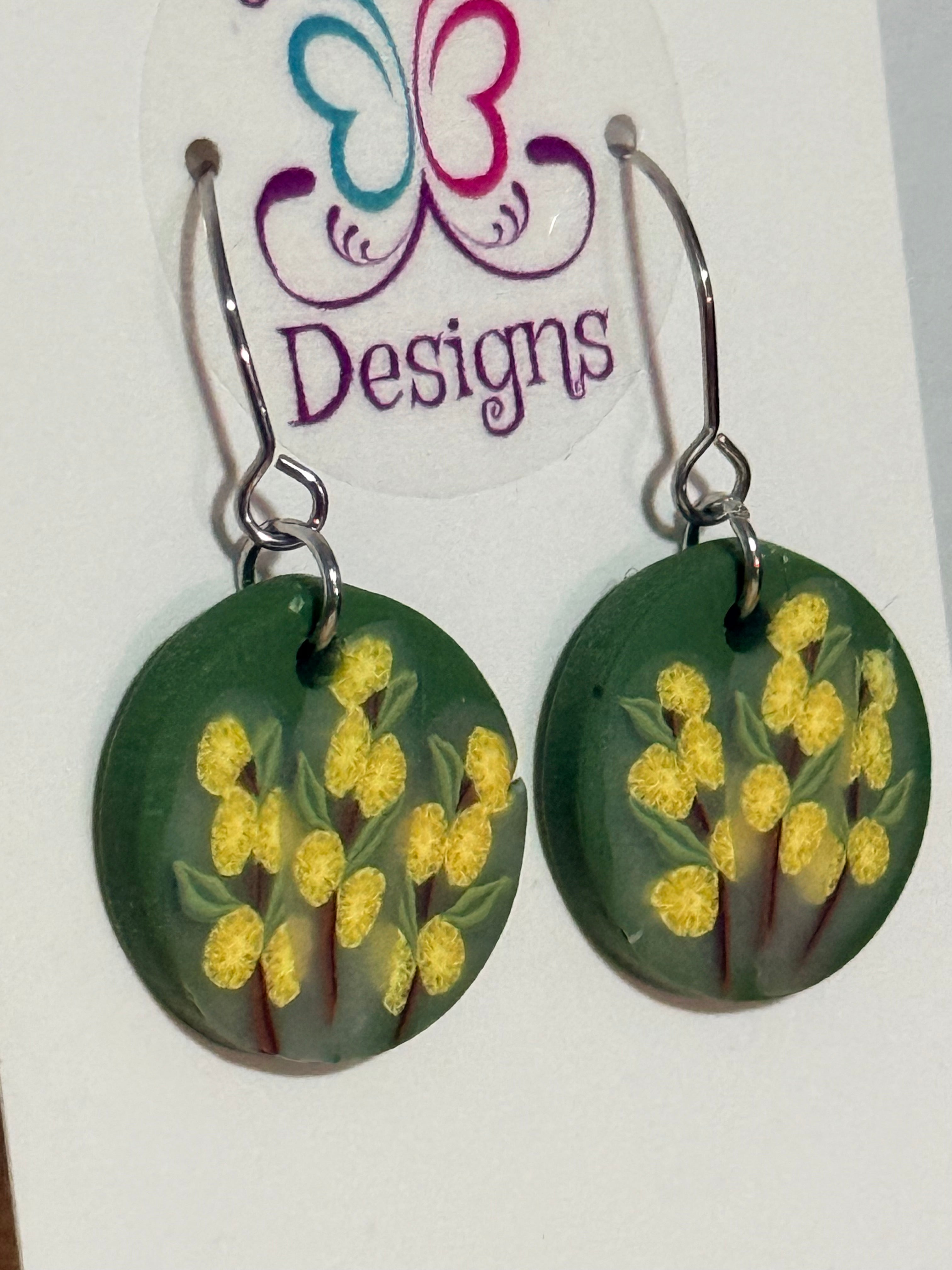 Handmade Polymer Clay Wattle Earrings | Botanical Statement Dangle Jewellery, Lightweight Nature-Inspired Design