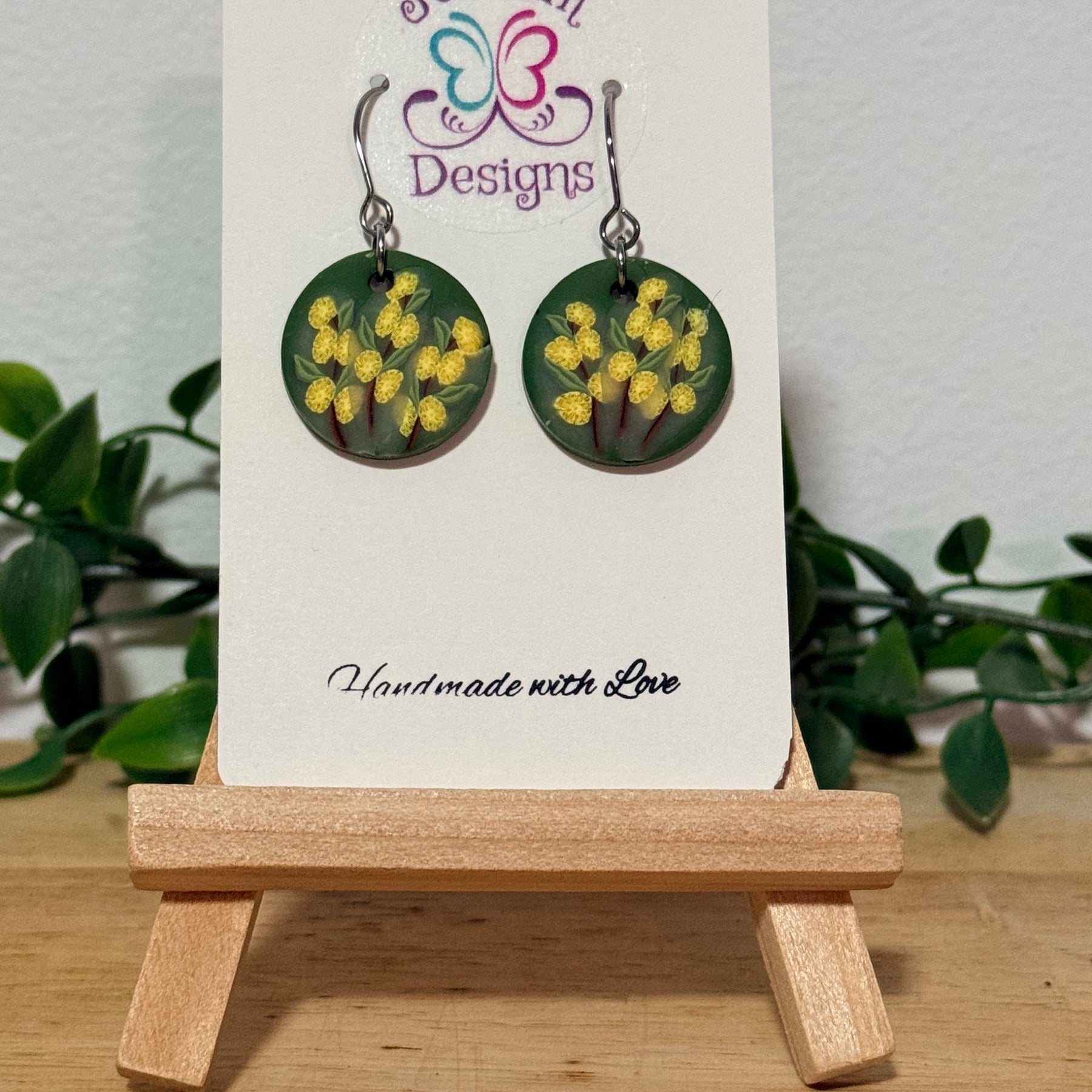 Handmade Polymer Clay Wattle Earrings | Botanical Statement Dangle Jewellery, Lightweight Nature-Inspired Design