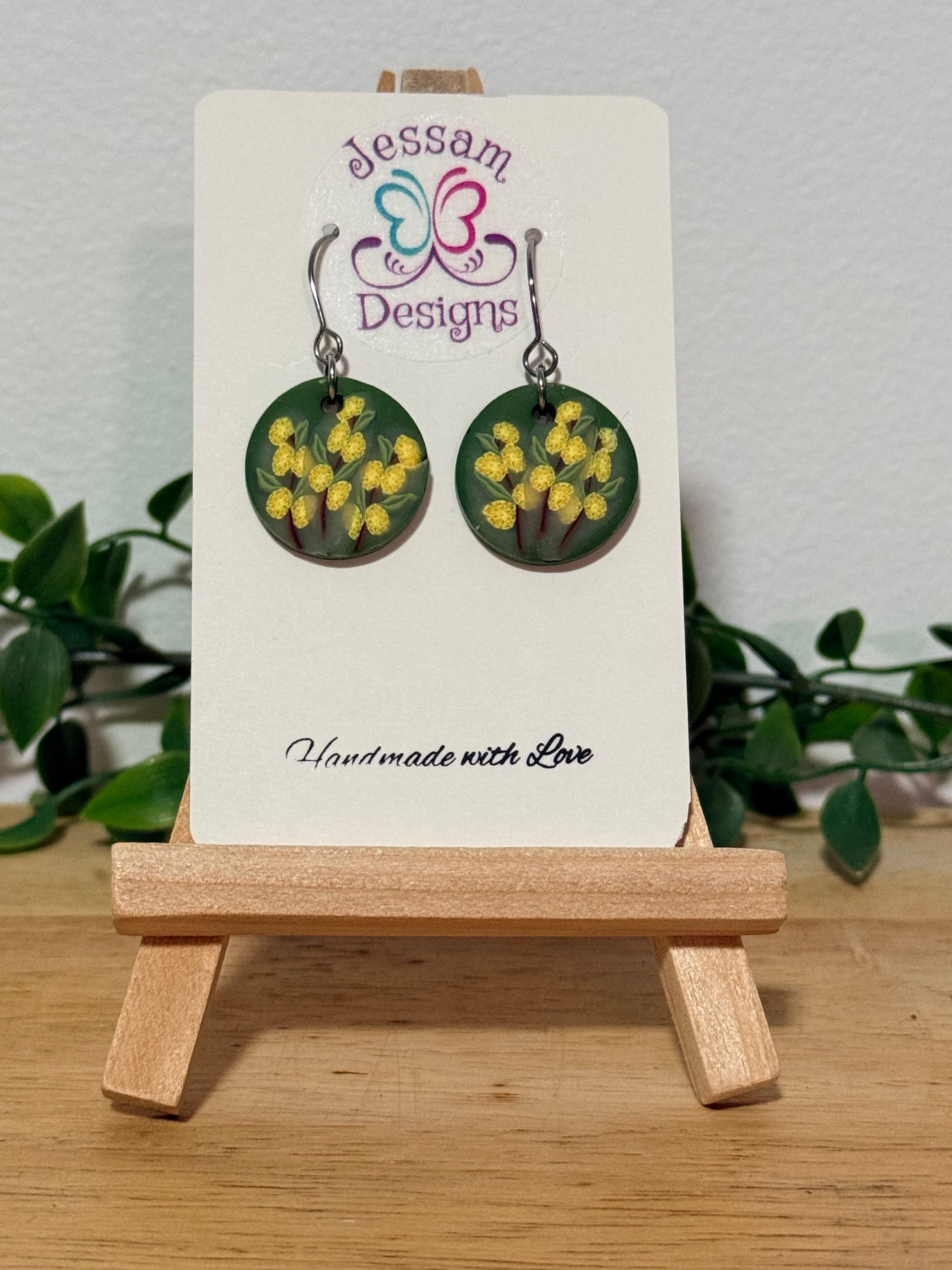 Handmade Polymer Clay Wattle Earrings | Botanical Statement Dangle Jewellery, Lightweight Nature-Inspired Design